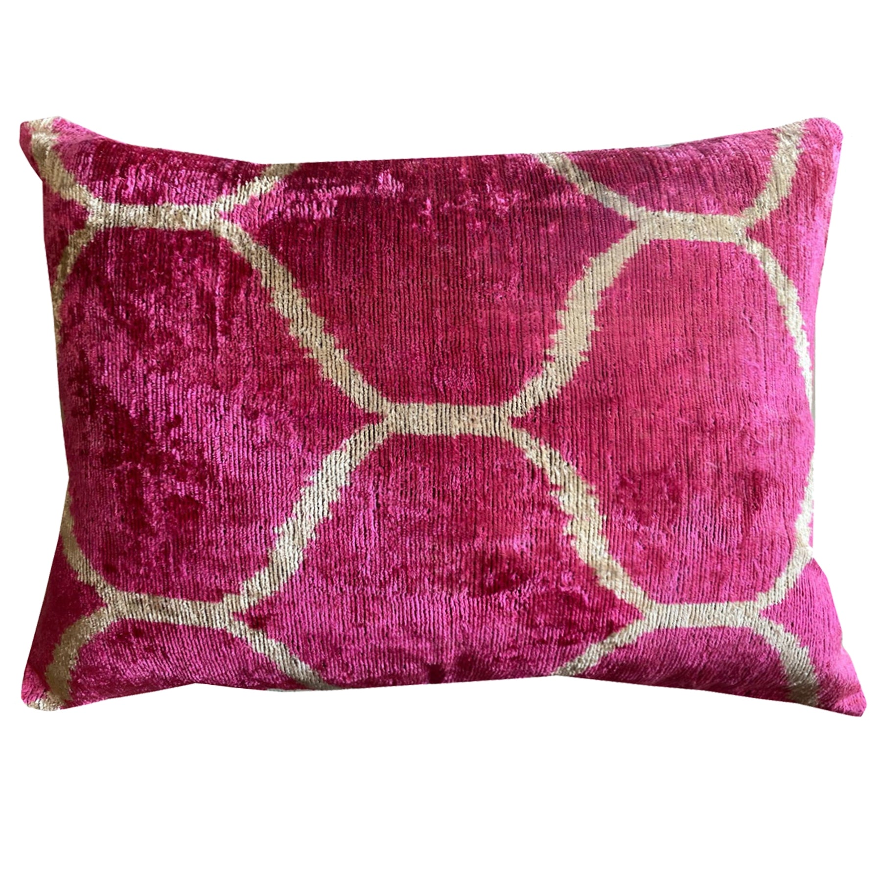 Kissen 'IKAT' Seidensamt / Kreise / fuchsia-weiss 40x60 cm