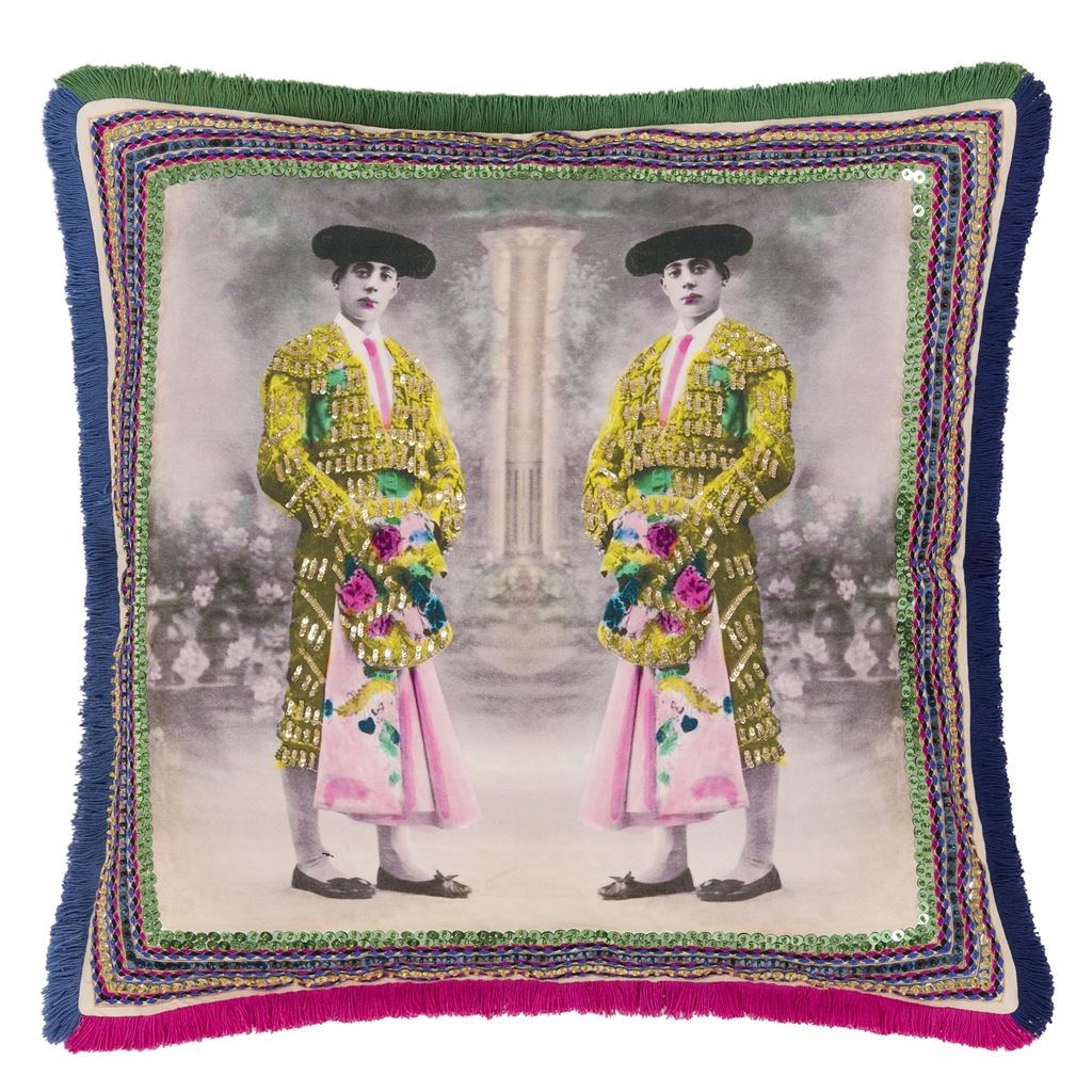 Satin-Kissen TORERO TWINS Mosaique 50x50 cm mit Palletten und Stickereien