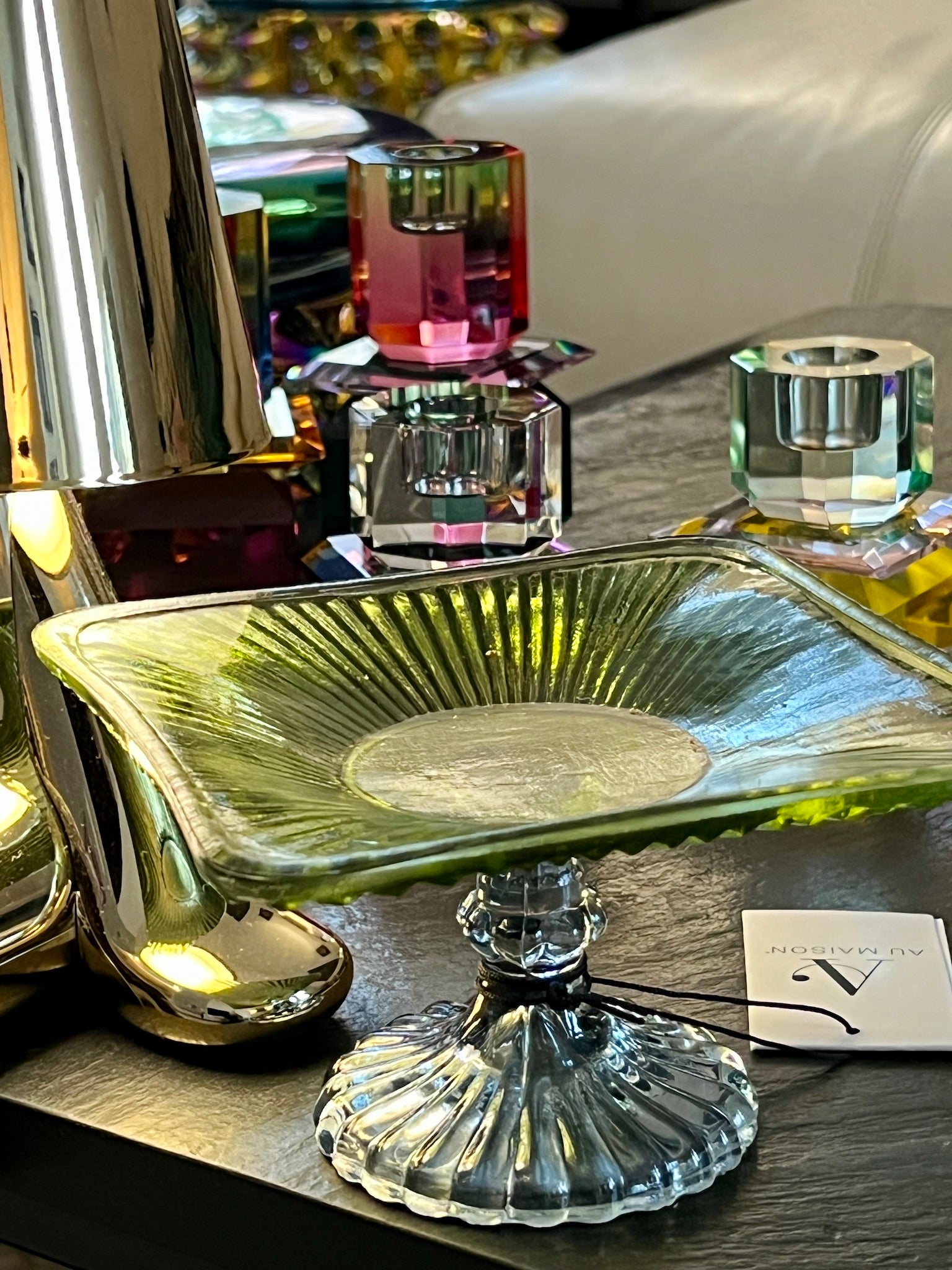 Etagere de cristal NORDIC ELEGANCE en azul humo/oliva