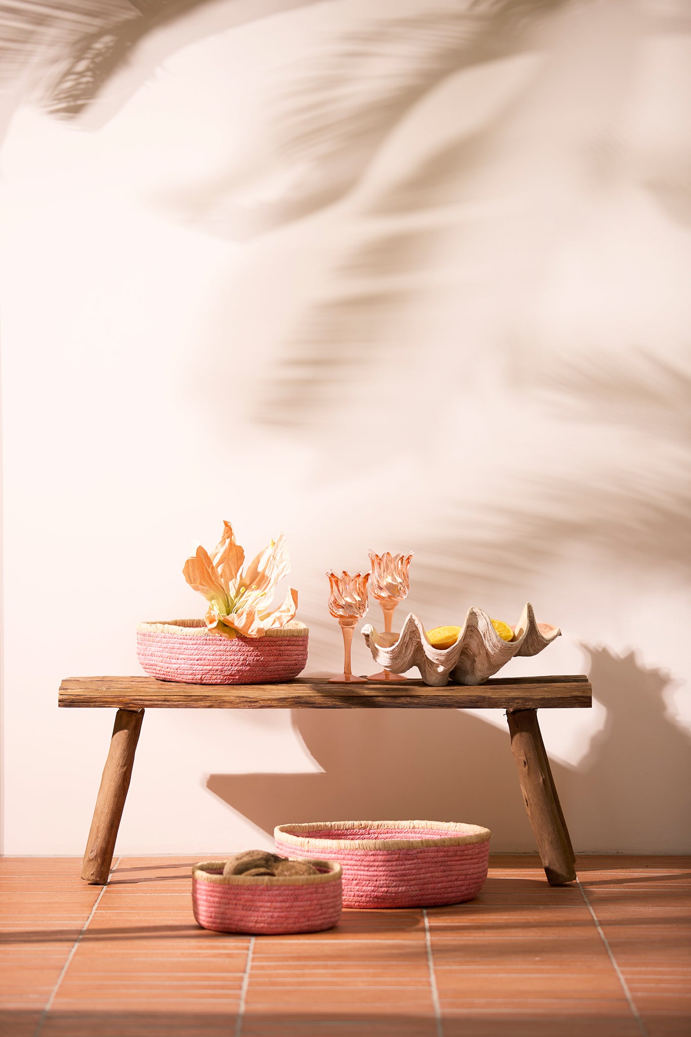 Korb PAITO 3er‑Set in Rosa & Naturell, max. Ø 39 × 13 cm von Light & Living