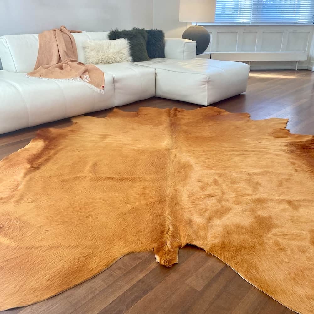 Kuhfell Teppich Senfgelb