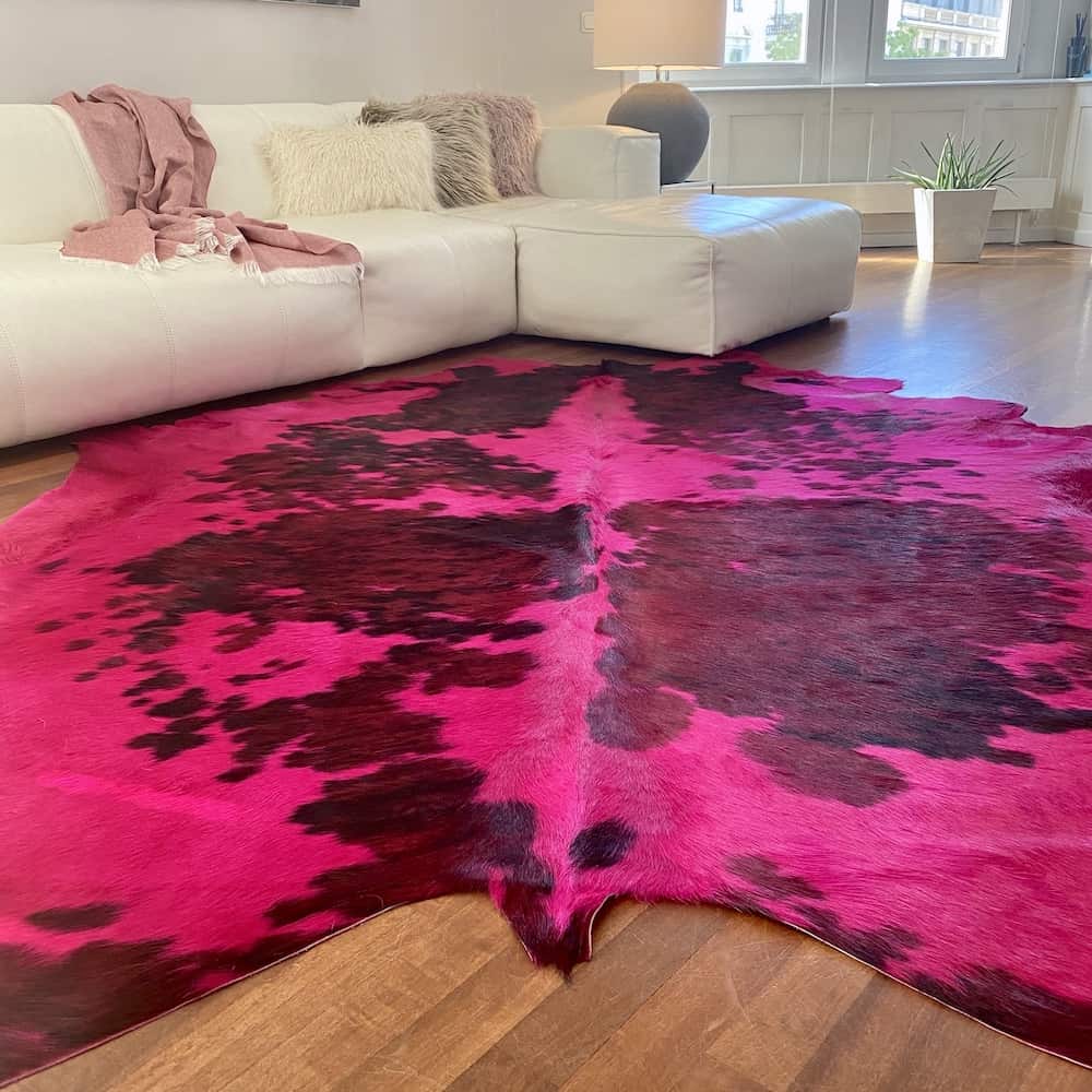 Kuhfell Teppich in Tricolor-Fuchsia-Pink
