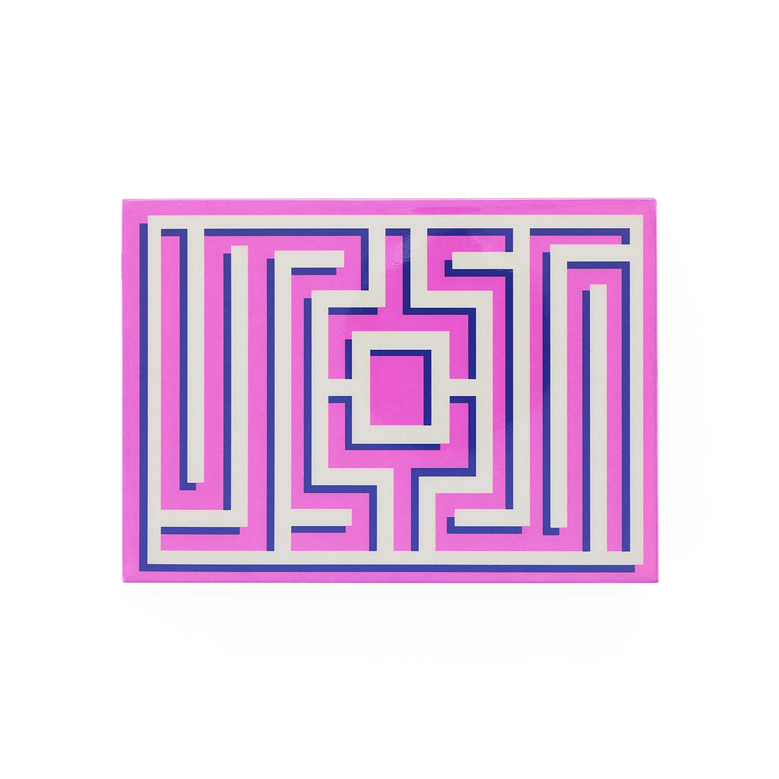 Designer-Kartenset mit pink-türkiser Lackbox im Labyrinth-Muster