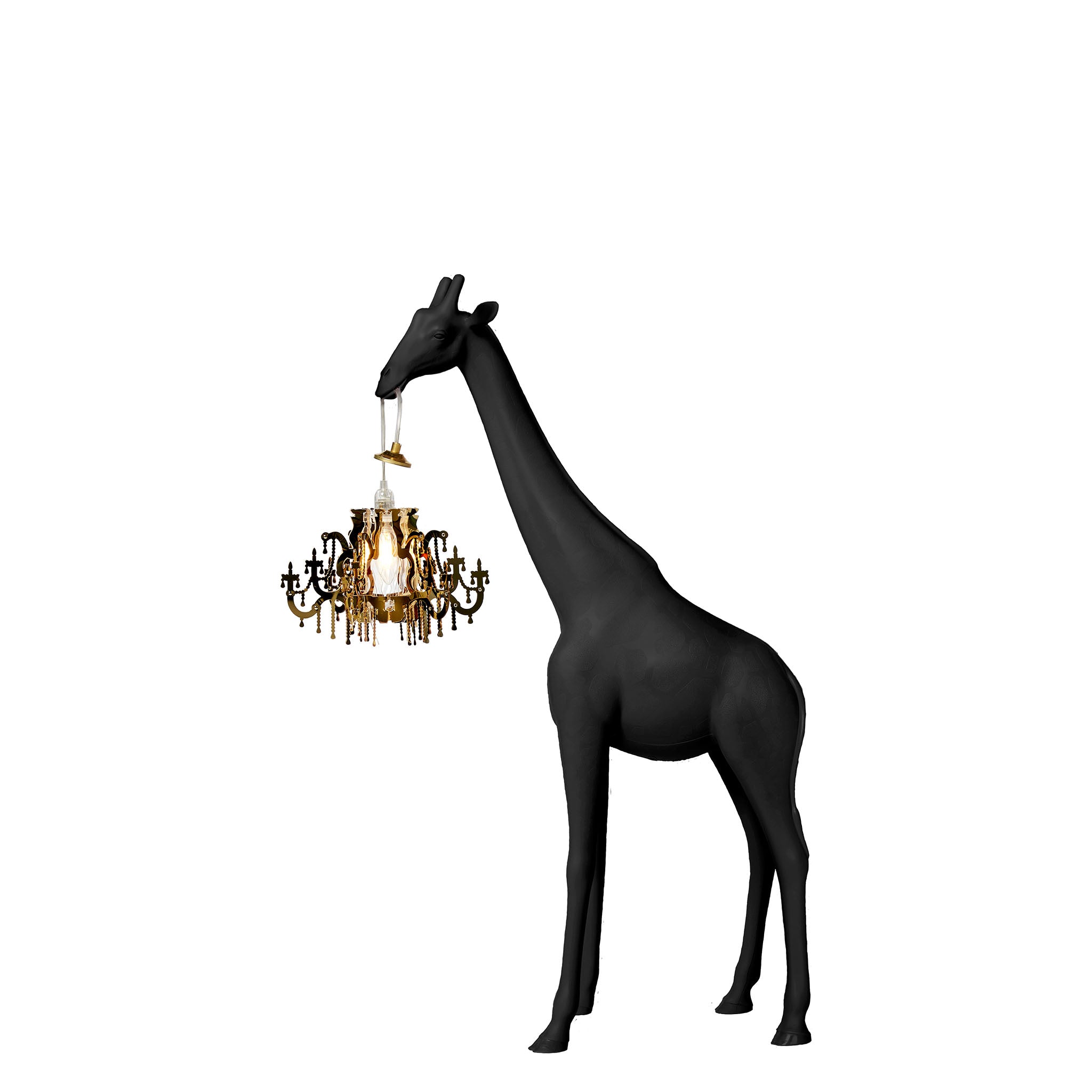 Stehleuchte GIRAFFE IN LOVE XS in schwarz mit Kronleuchter