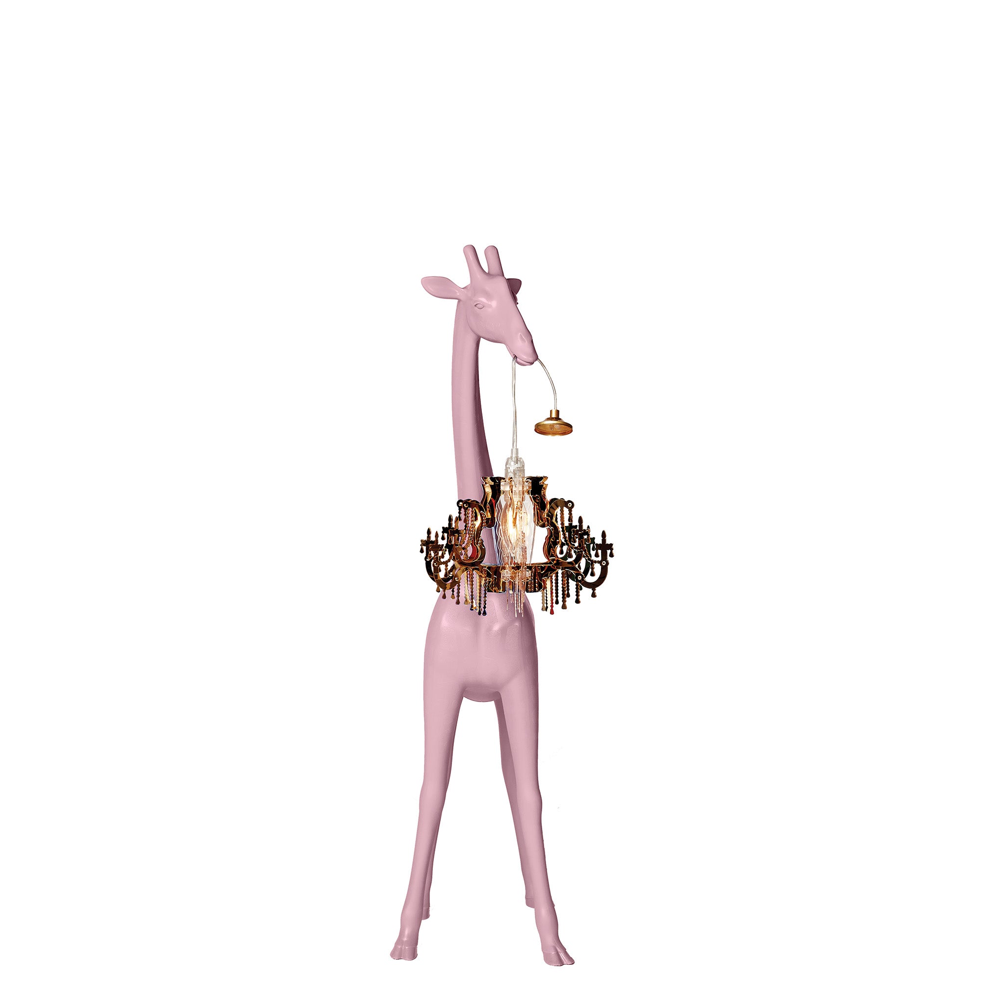 Stehleuchte GIRAFFE IN LOVE XS in pink mit Kronleuchter von vorne