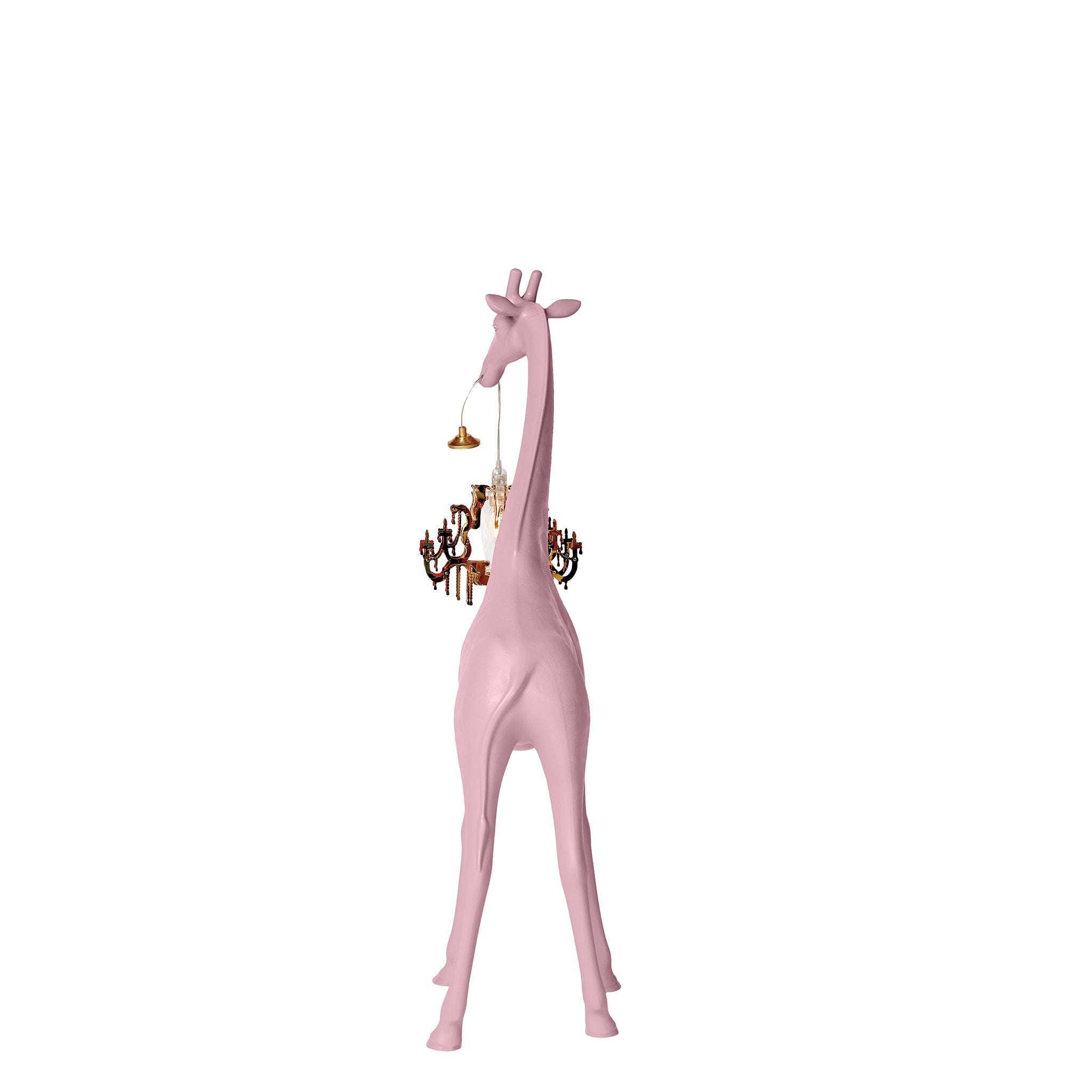 Stehleuchte GIRAFFE IN LOVE XS in pink mit Kronleuchter von hinten
