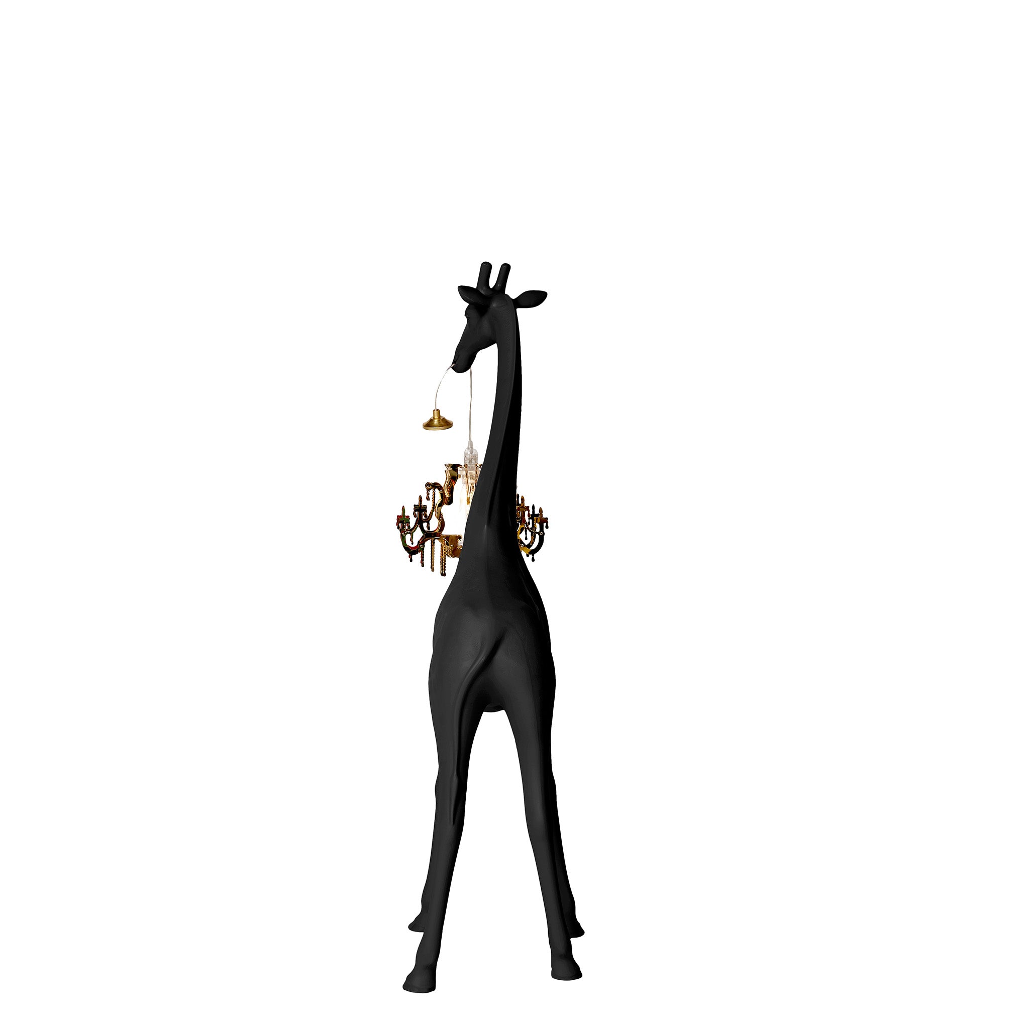 Stehleuchte GIRAFFE IN LOVE XS in schwarz mit Kronleuchter von hinten