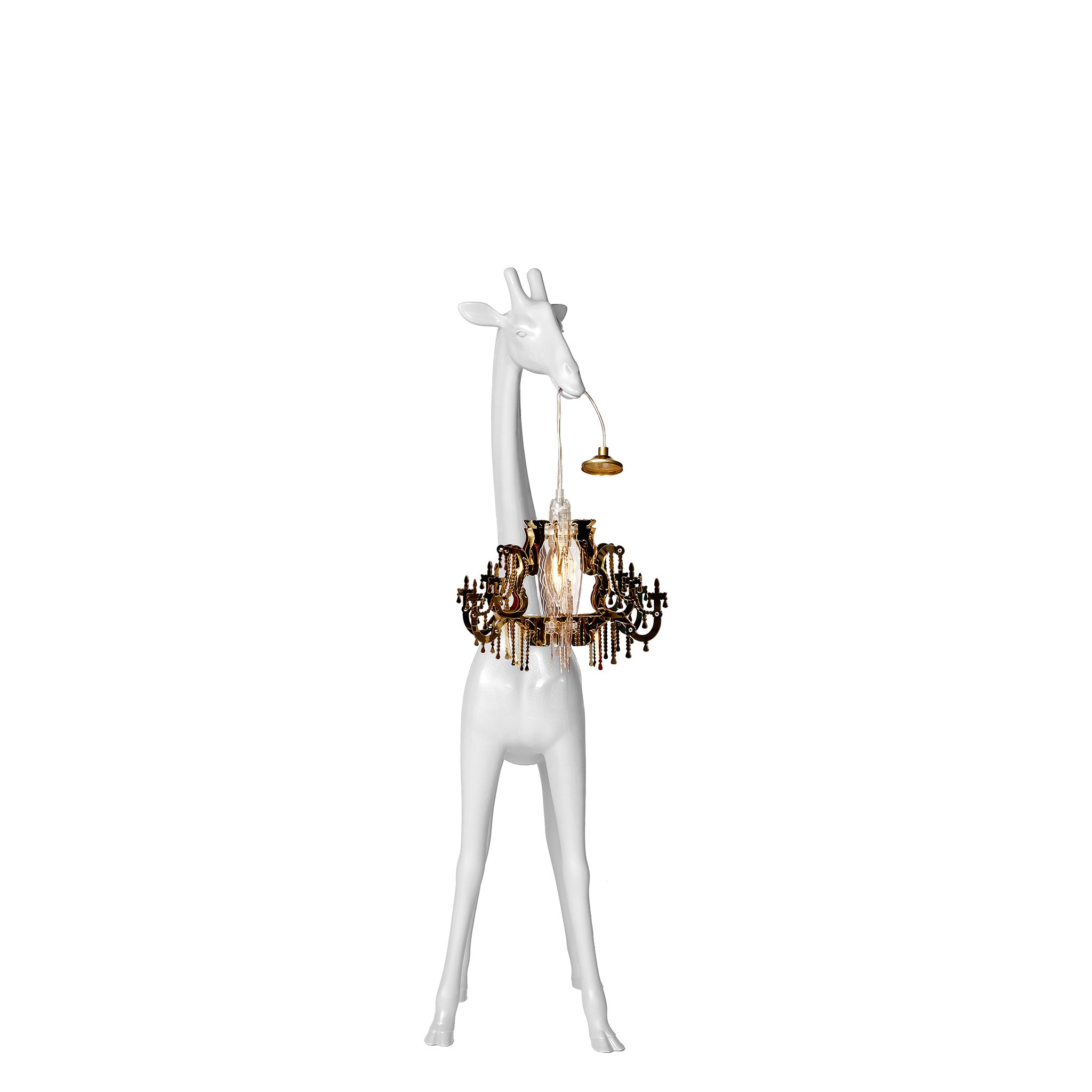 Stehleuchte GIRAFFE IN LOVE XS in weiss mit Kronleuchter von vorne