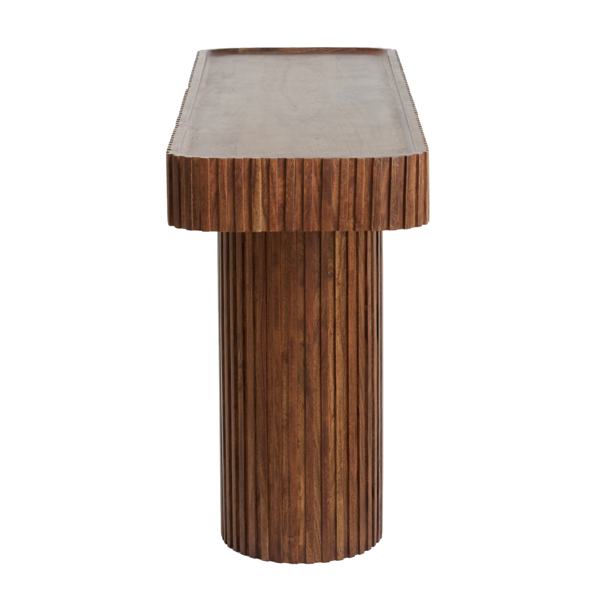 Minimalistischer Konsolentisch aus braunem Holz für moderne Wohnräume