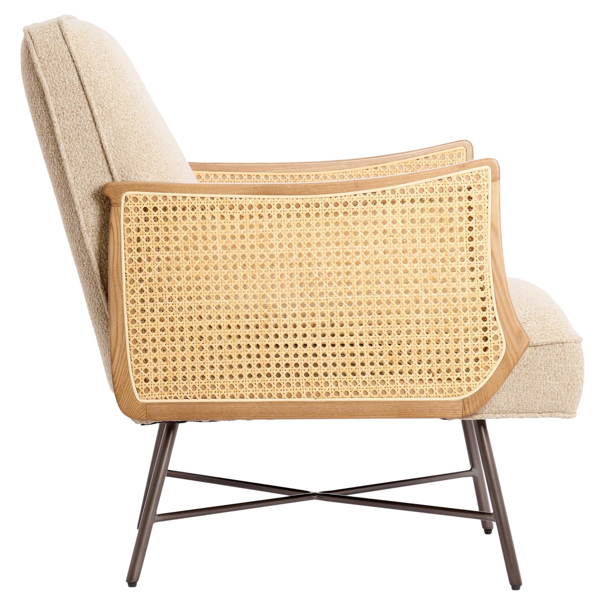 Loungesessel mit Rattangeflecht und beigem Bezug