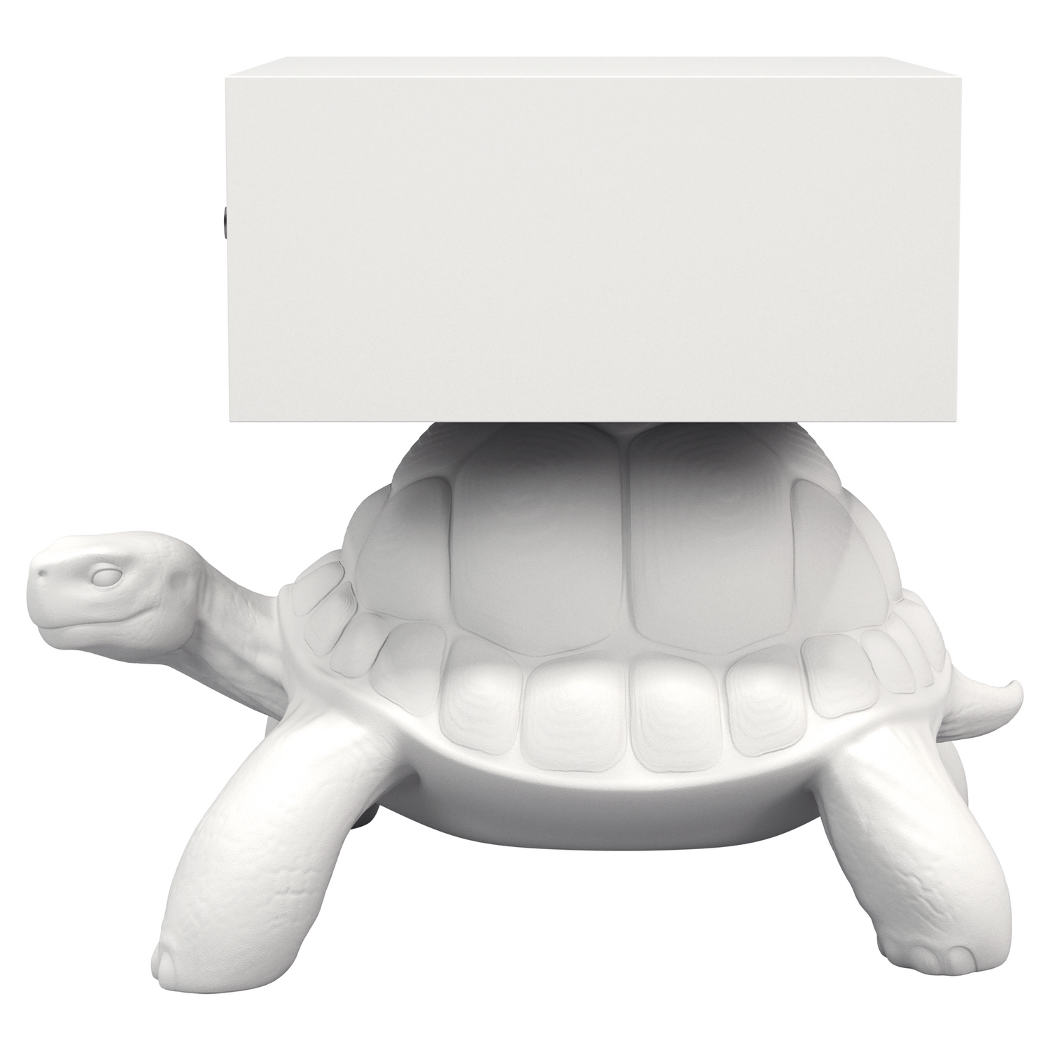 Qeeboo Designmöbel in Weiß – Schildkröte trägt Tisch mit Schublade