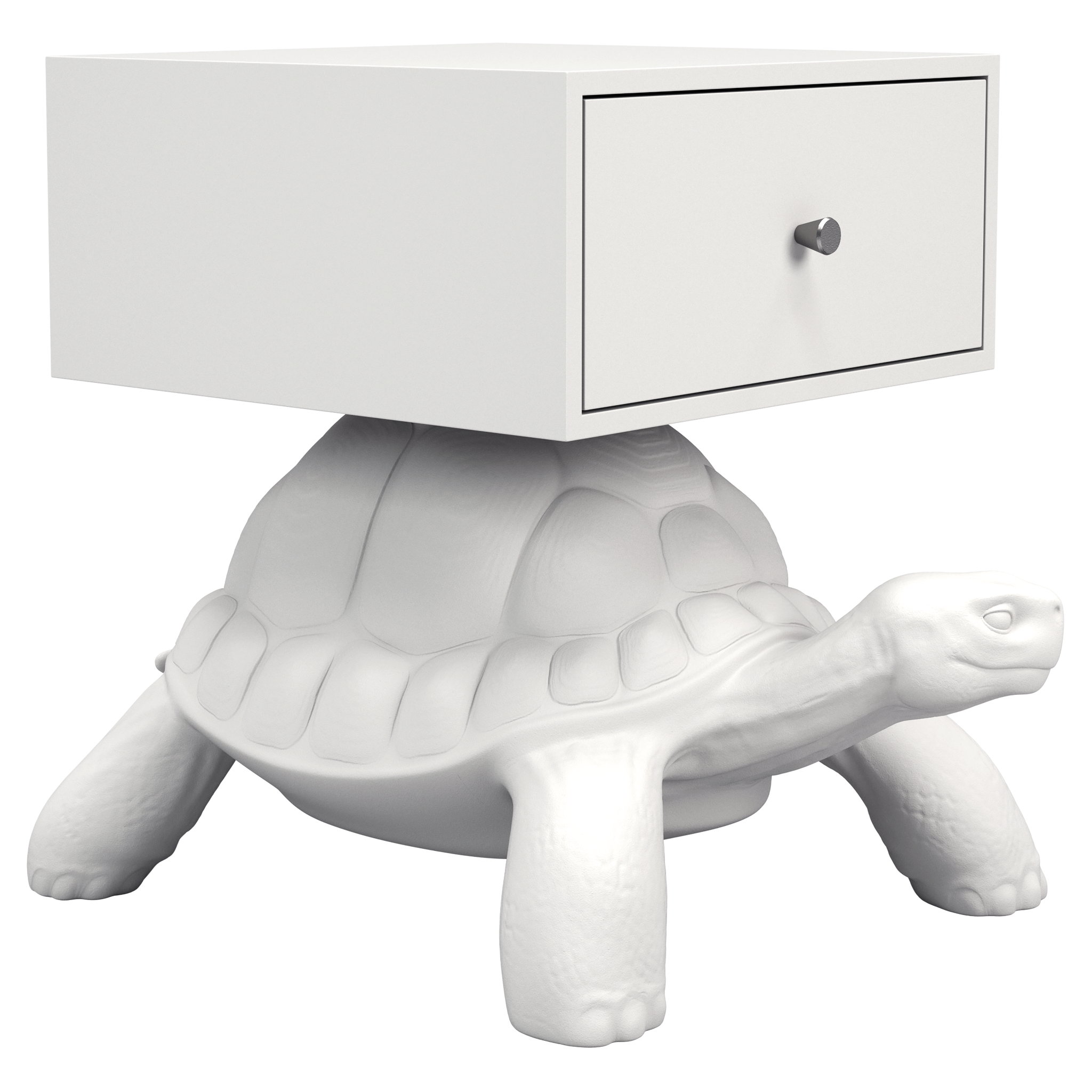 TURTLE CARRY Nachttisch in Weiß mit Schublade auf Schildkrötenfigur
