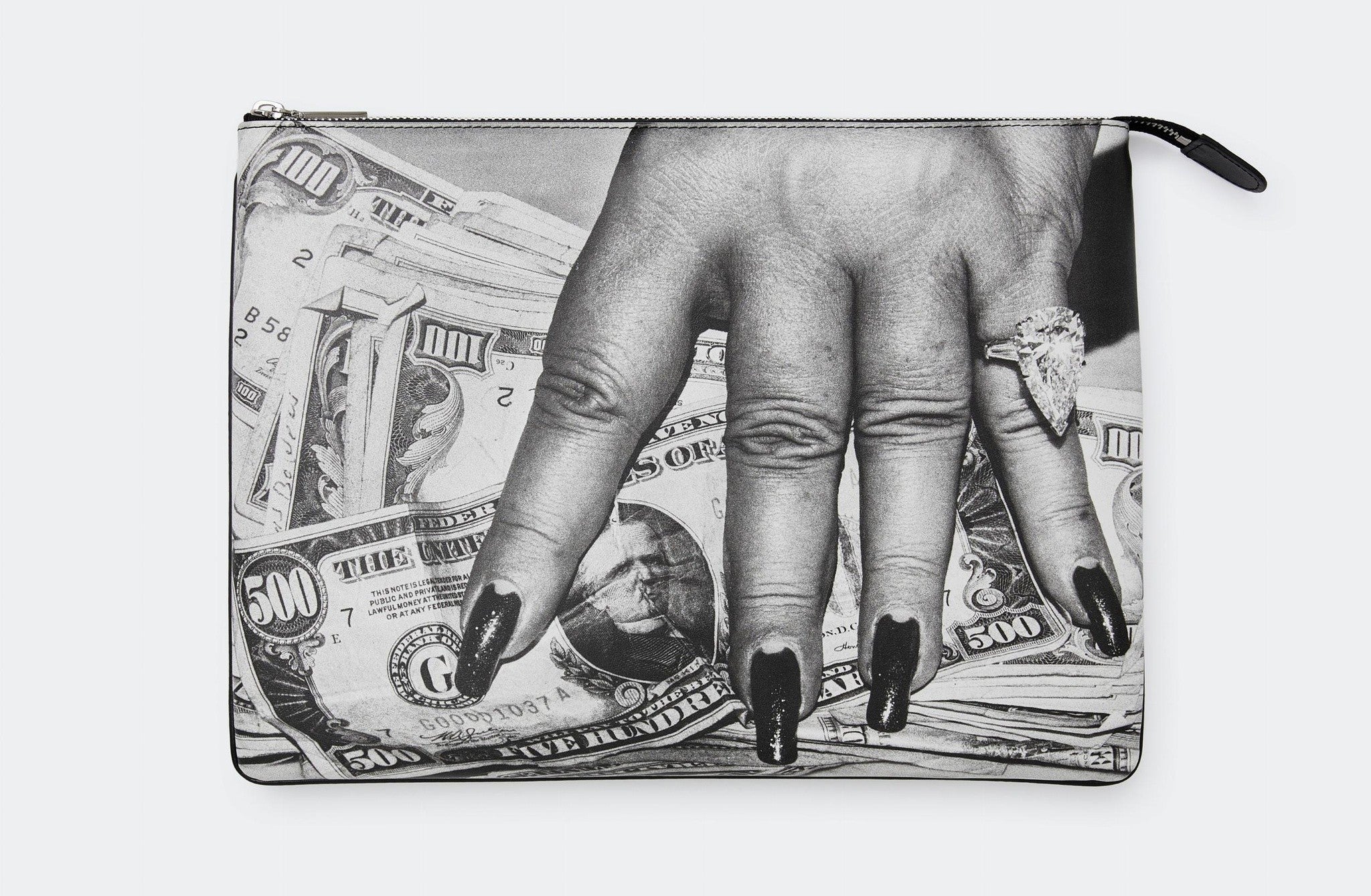 Pouch Fat Hand and Dollars als handgefertigte Mikrofaser-Tasche