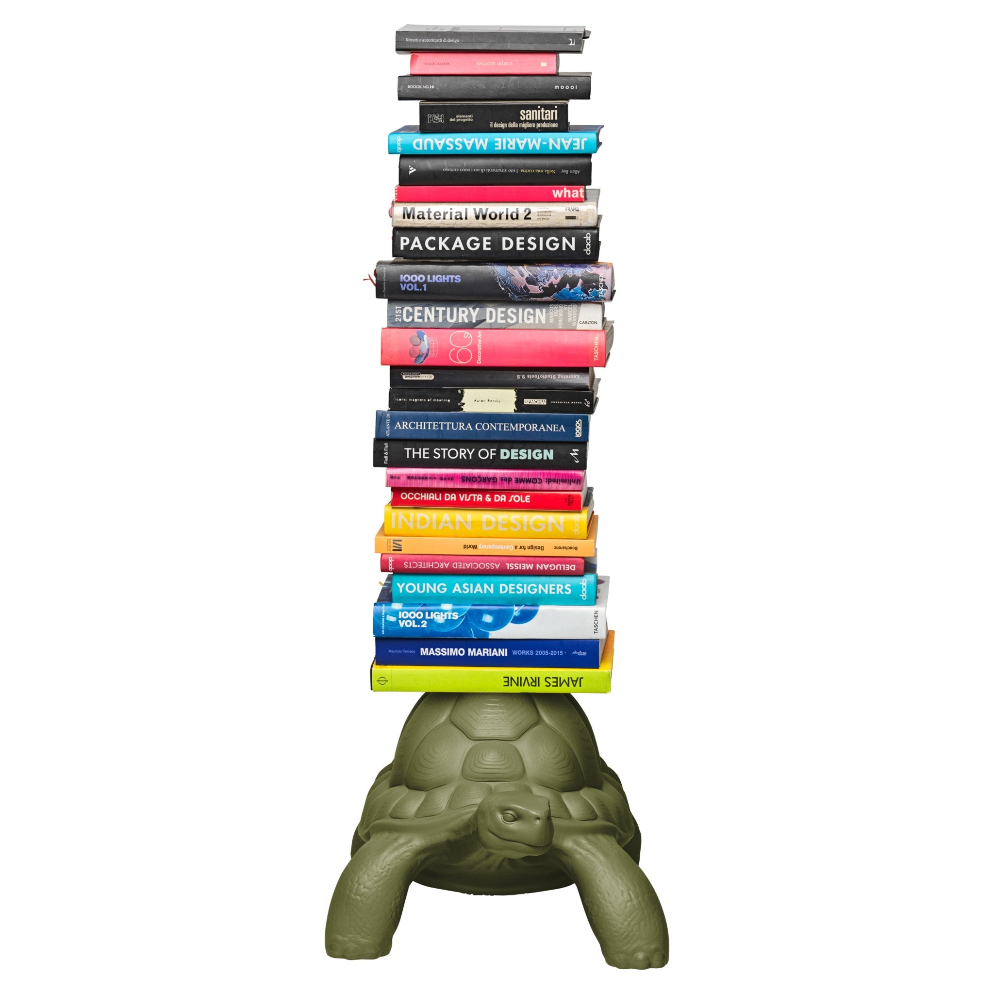 Design Bookcase Turtle Carry mit Bücherstapel und Metallhalterung von Qeeboo