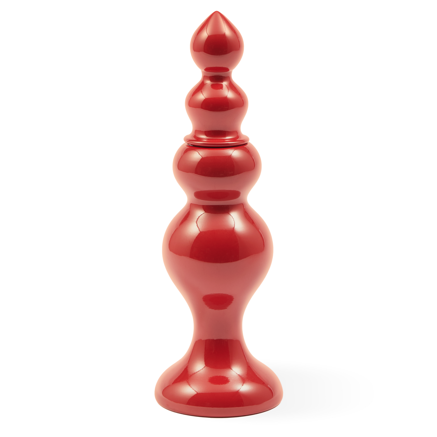 Roter Holzgrinder in skulpturalem Design aus lackiertem Gummibaumholz