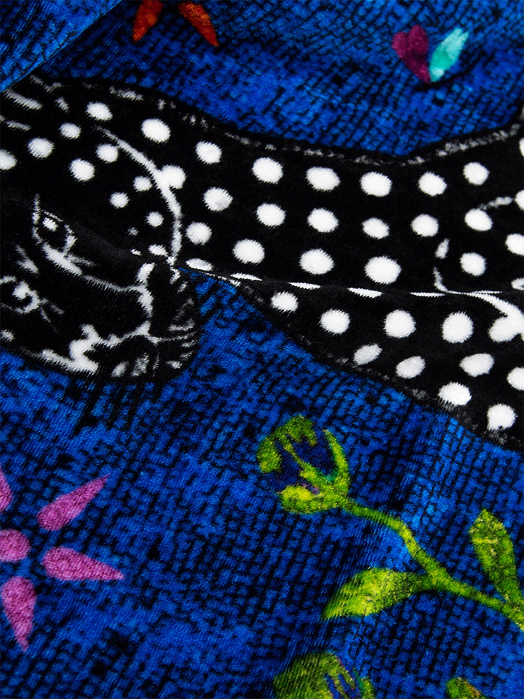 Edler, blauer Samtschal OCELOT Blu Negativo mit Tier-Motiv