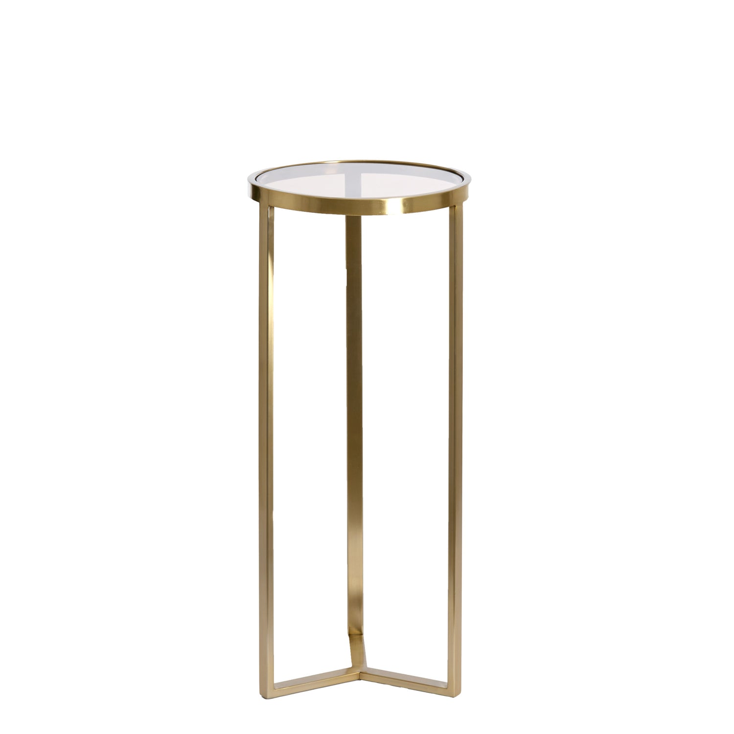 große Säule in gold mit hell brauner glasplatte