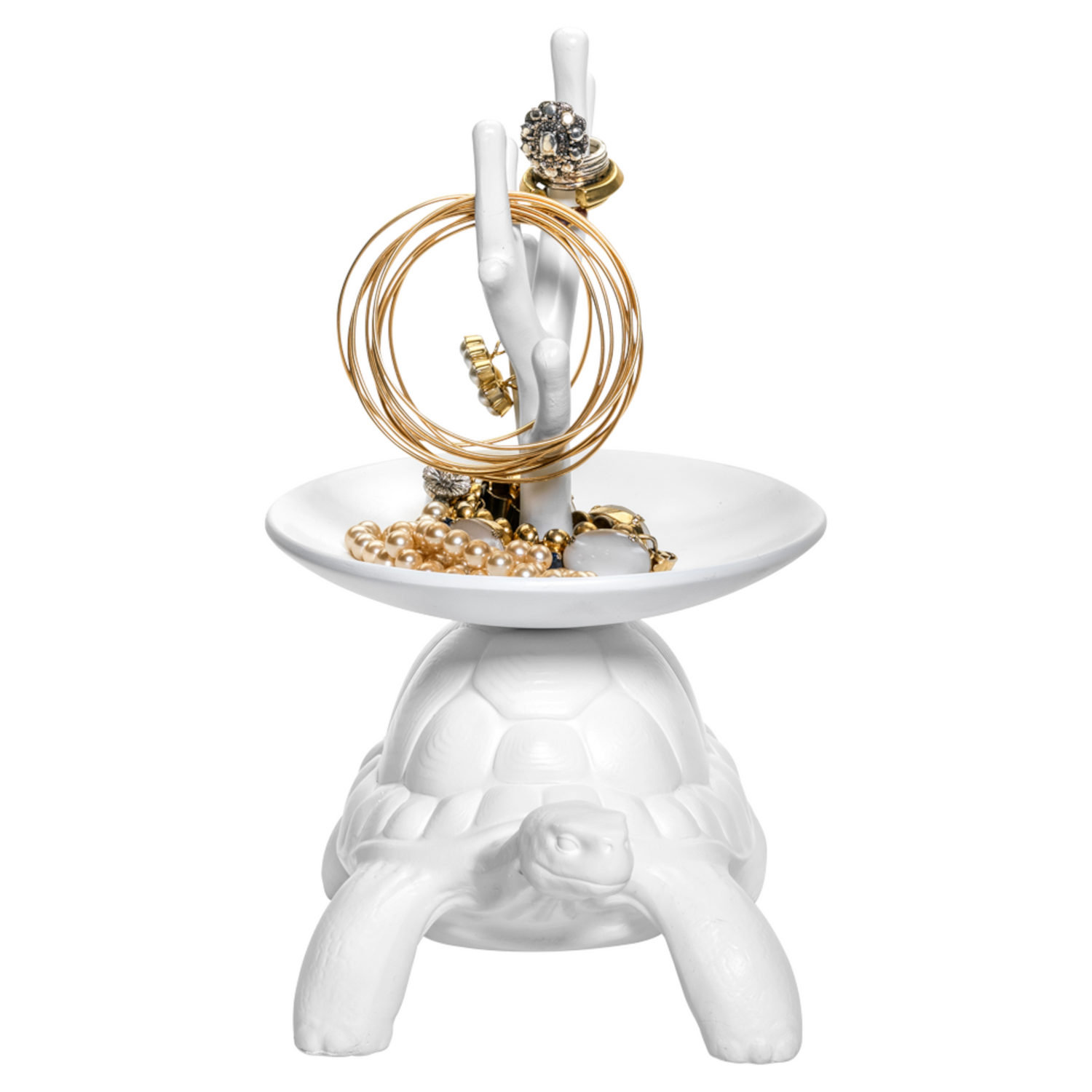 Qeeboo Schmuckständer in Weiß – Keramikteller auf kleiner Schildkröte