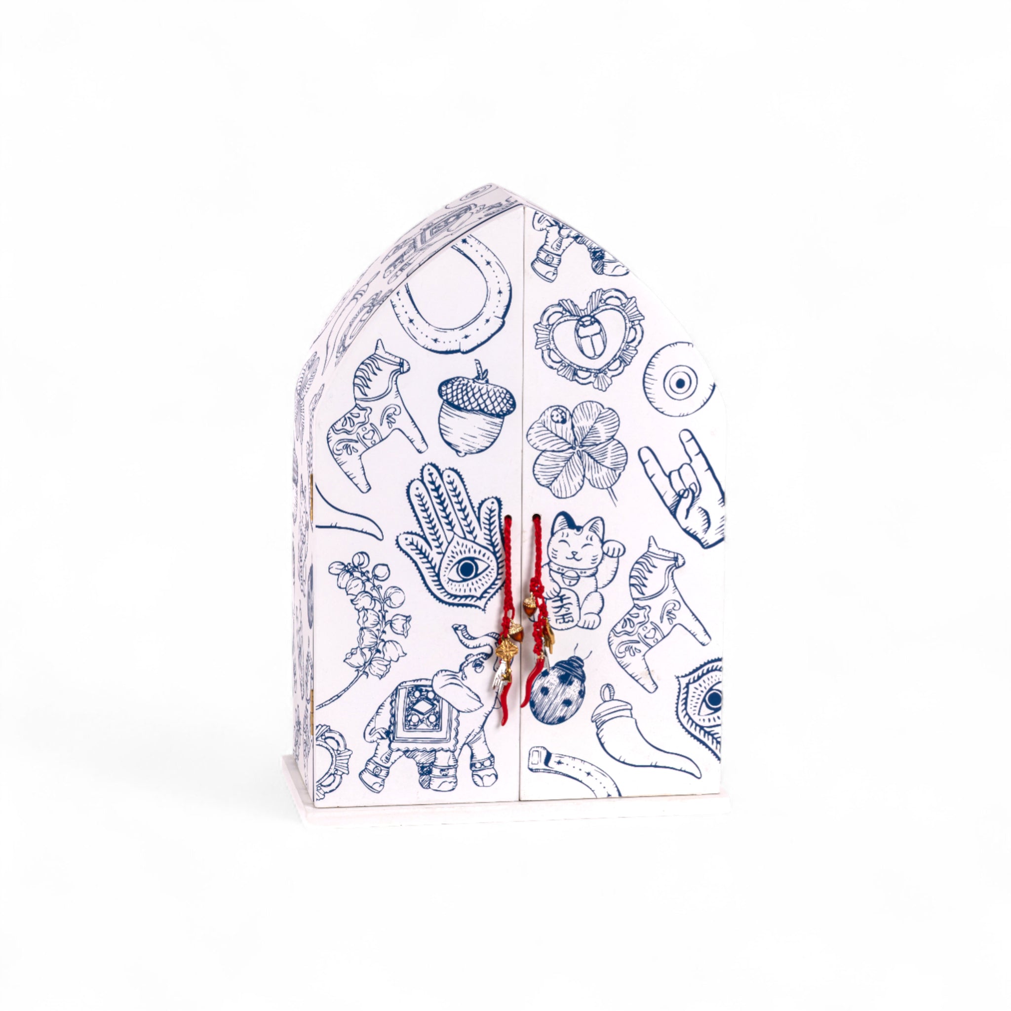 Seletti LUCKY TEMPLE mit goldblauen Innenflächen und kleinen Skulpturen