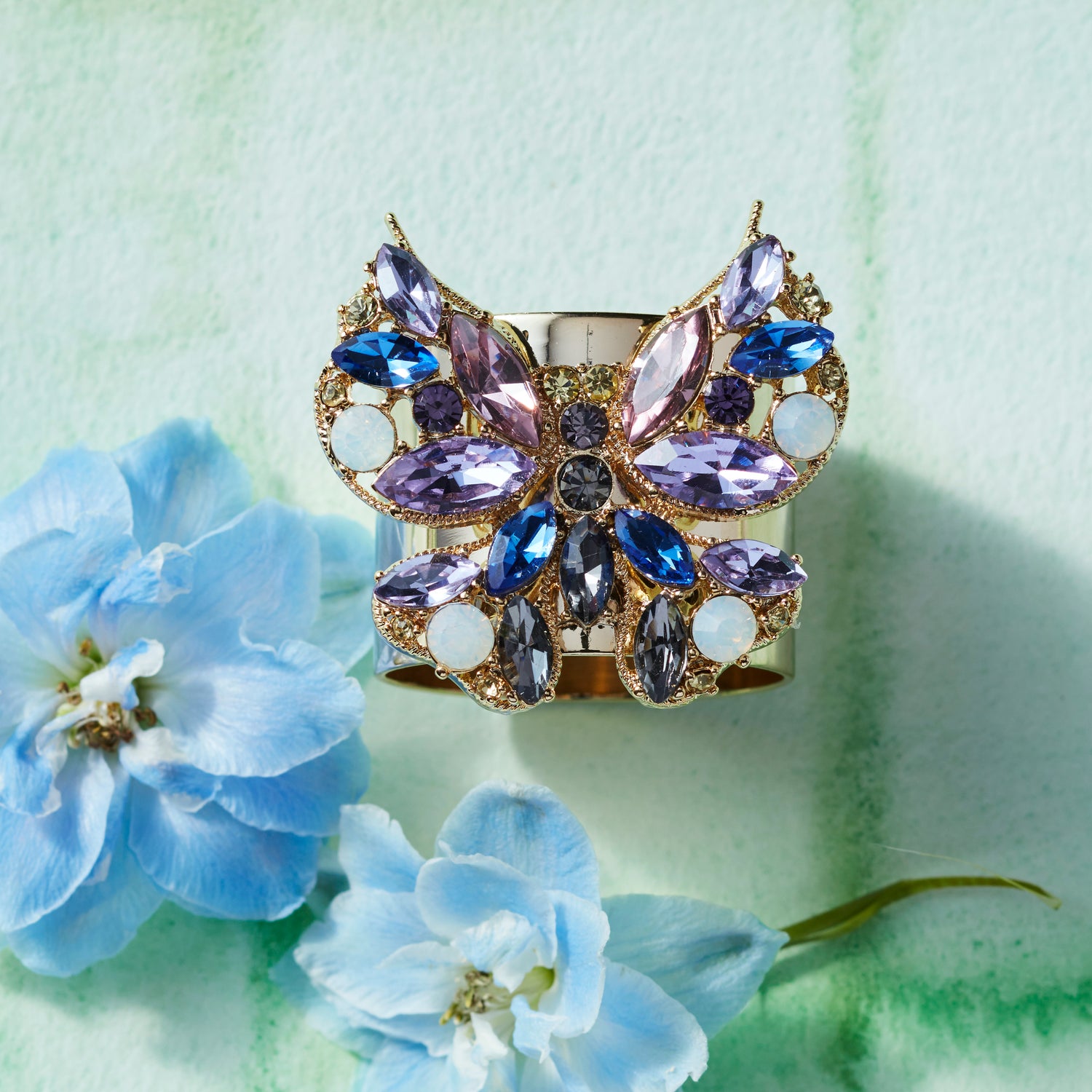 Serviettenringe Butterfly mit Glassteinen in blau und lila