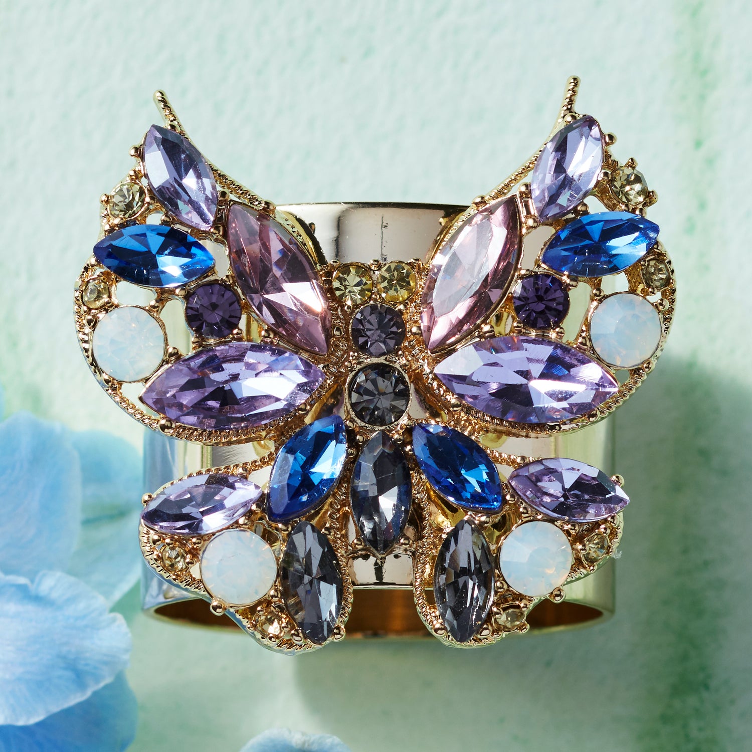 Serviettenringe Schmetterlinge mit Glassteinen in Blautönen