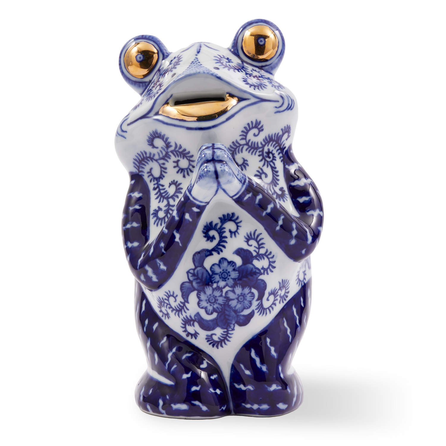 Frontansicht der Porzellanfigur mit blauer Musterung