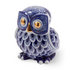 Spardose in Eulenform mit blauer Bemalung und goldenen Augen