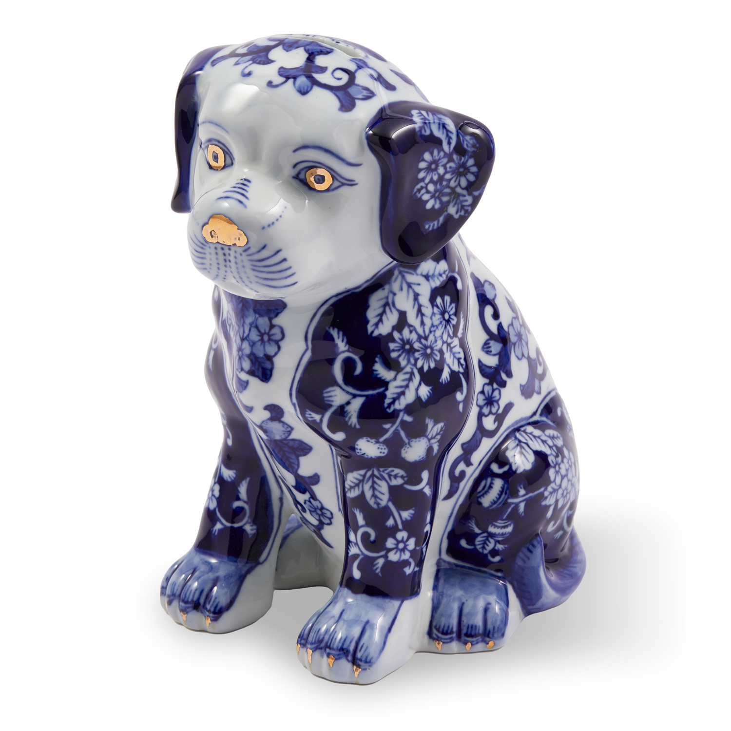 Porzellan-Spardose in Form eines blauen Welpen mit floraler Bemalung