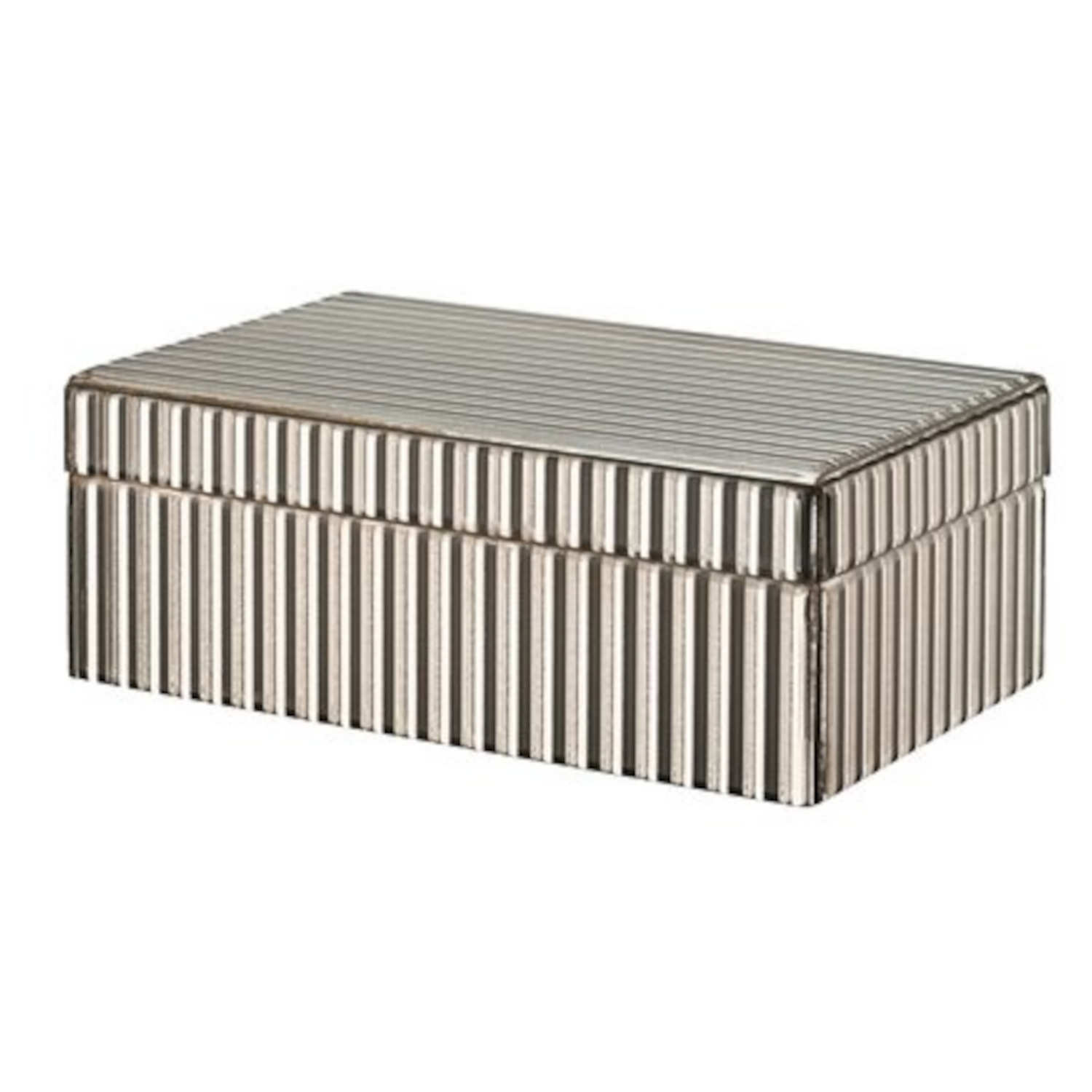 Hochwertige Spiegelbox in Silber mit elegantem, gestreiftem Design.