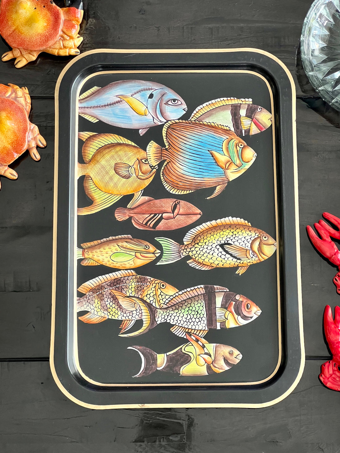 Handbemaltes Tablett „Golden Fish“