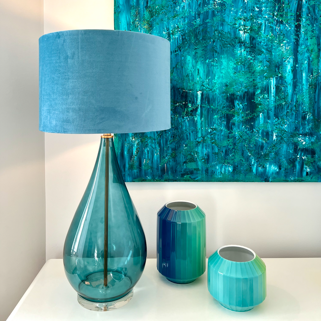 Tischleuchte STELLA türkis/blau Glas