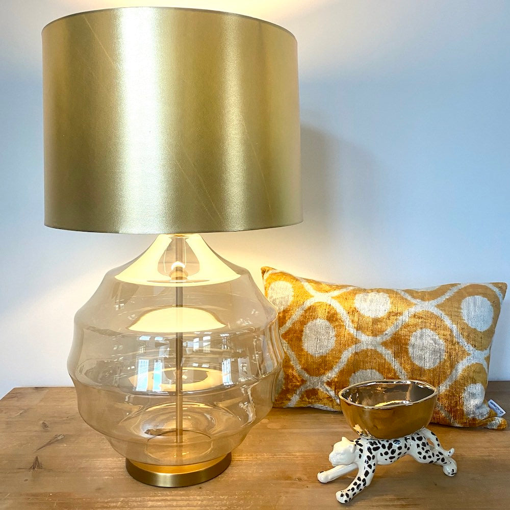 Tischleuchte Gold Mit Glas-Lampenschirm (Höhe 37,5 Cm) – Retro Design, E14 Fassung, Wippschalter