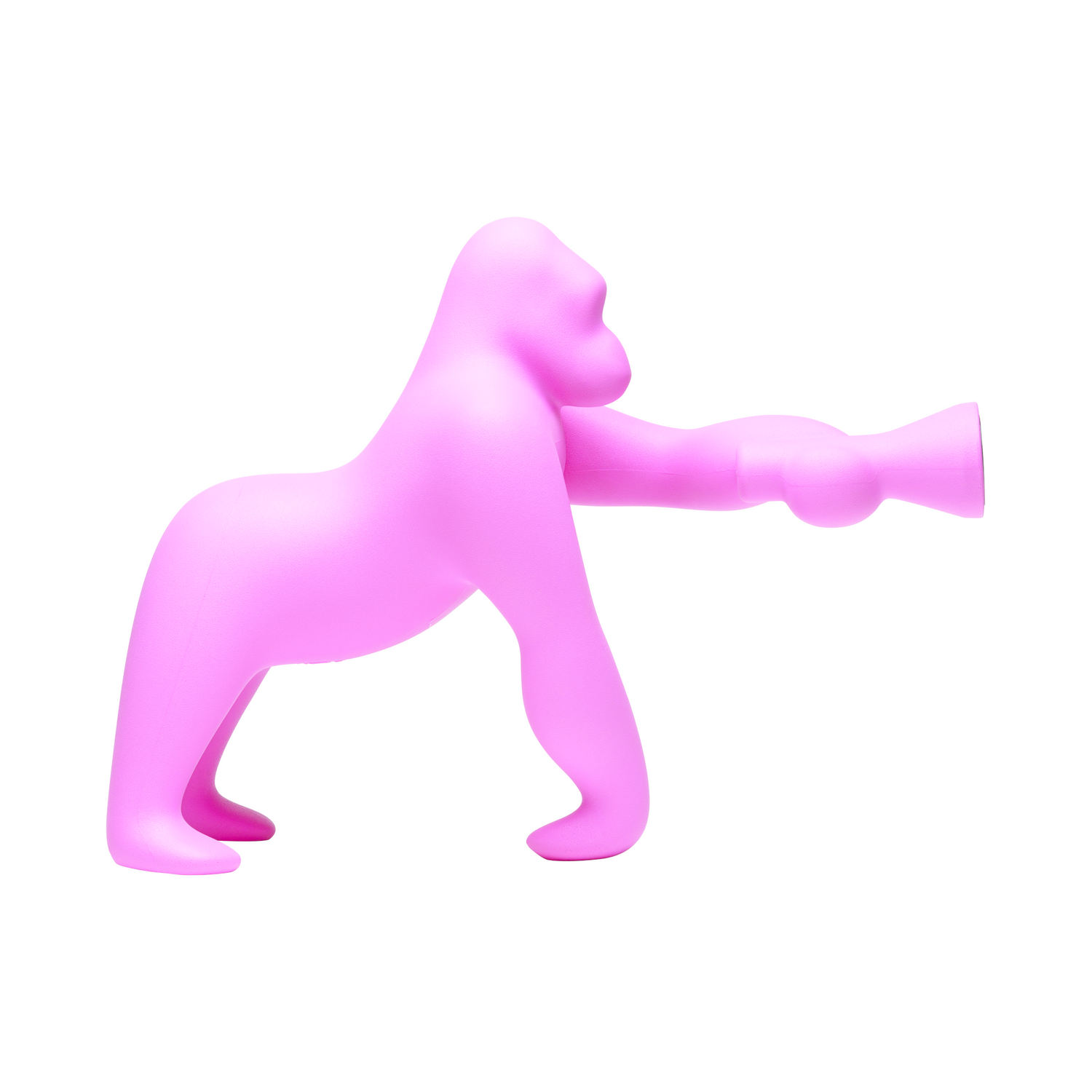 Pinke Tischleuchte in Form eines Gorillas mit LED-Spot