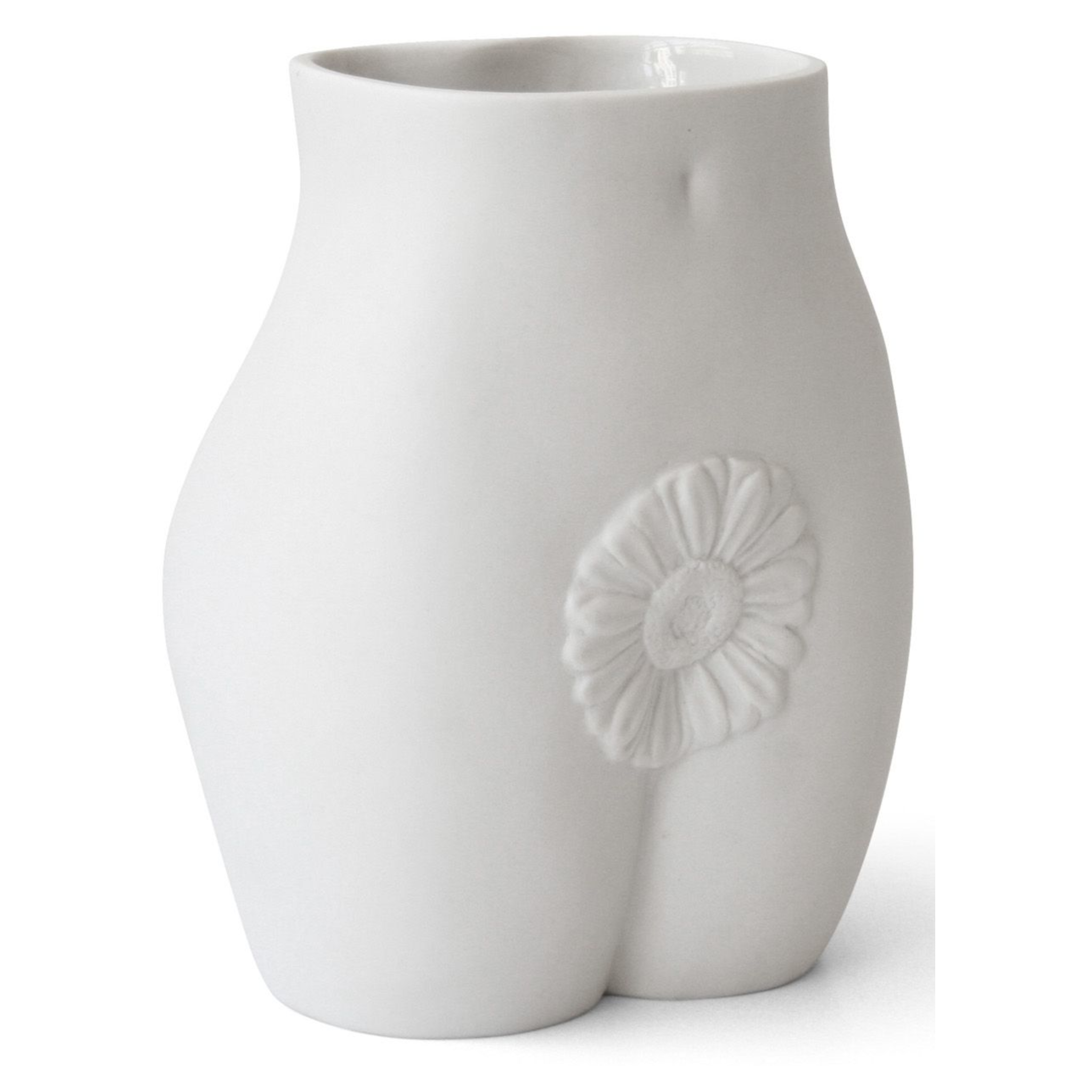 Skulpturale EDIE VASE aus weißem Porzellan.