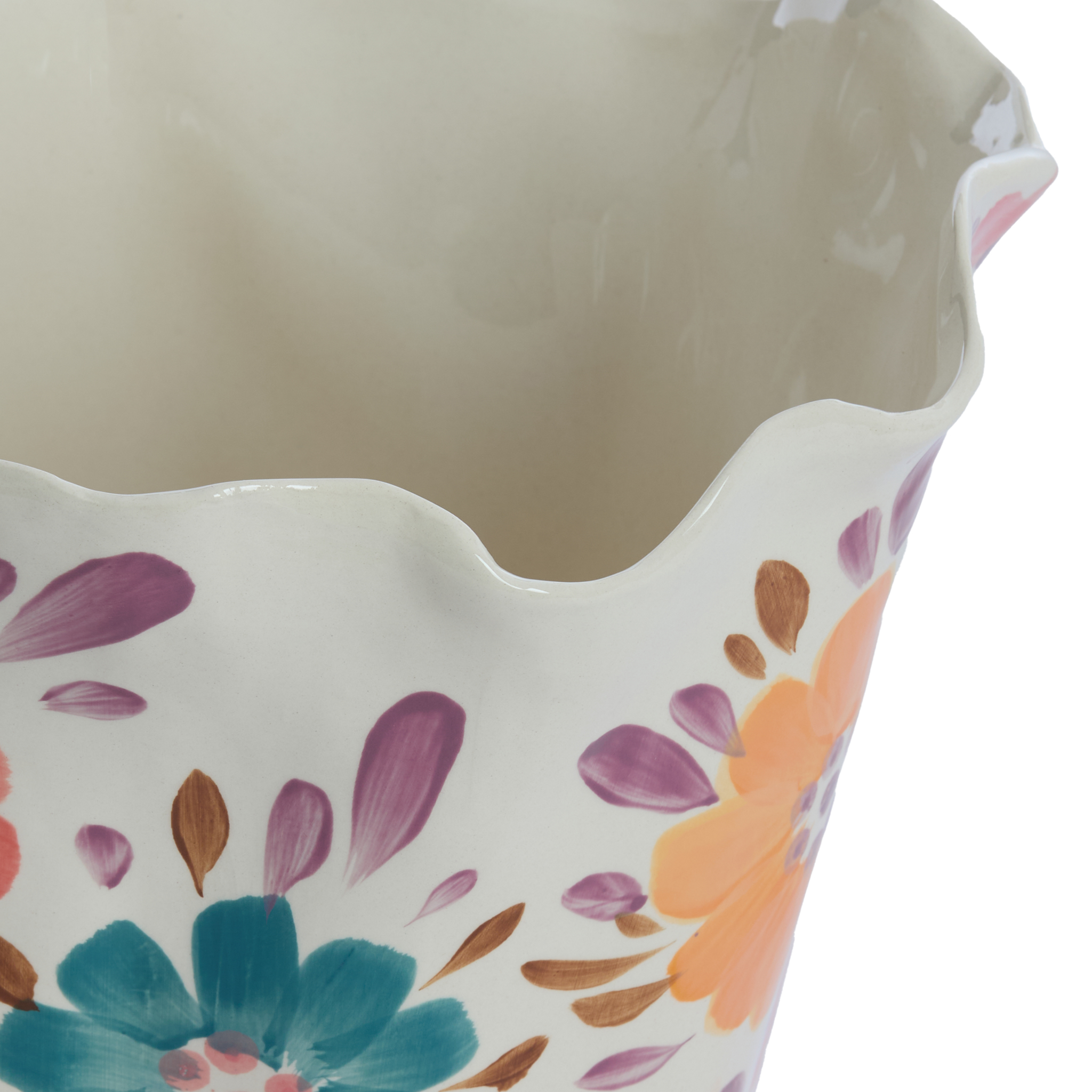 Handgefertigte Keramikvase mit Blumendesign.