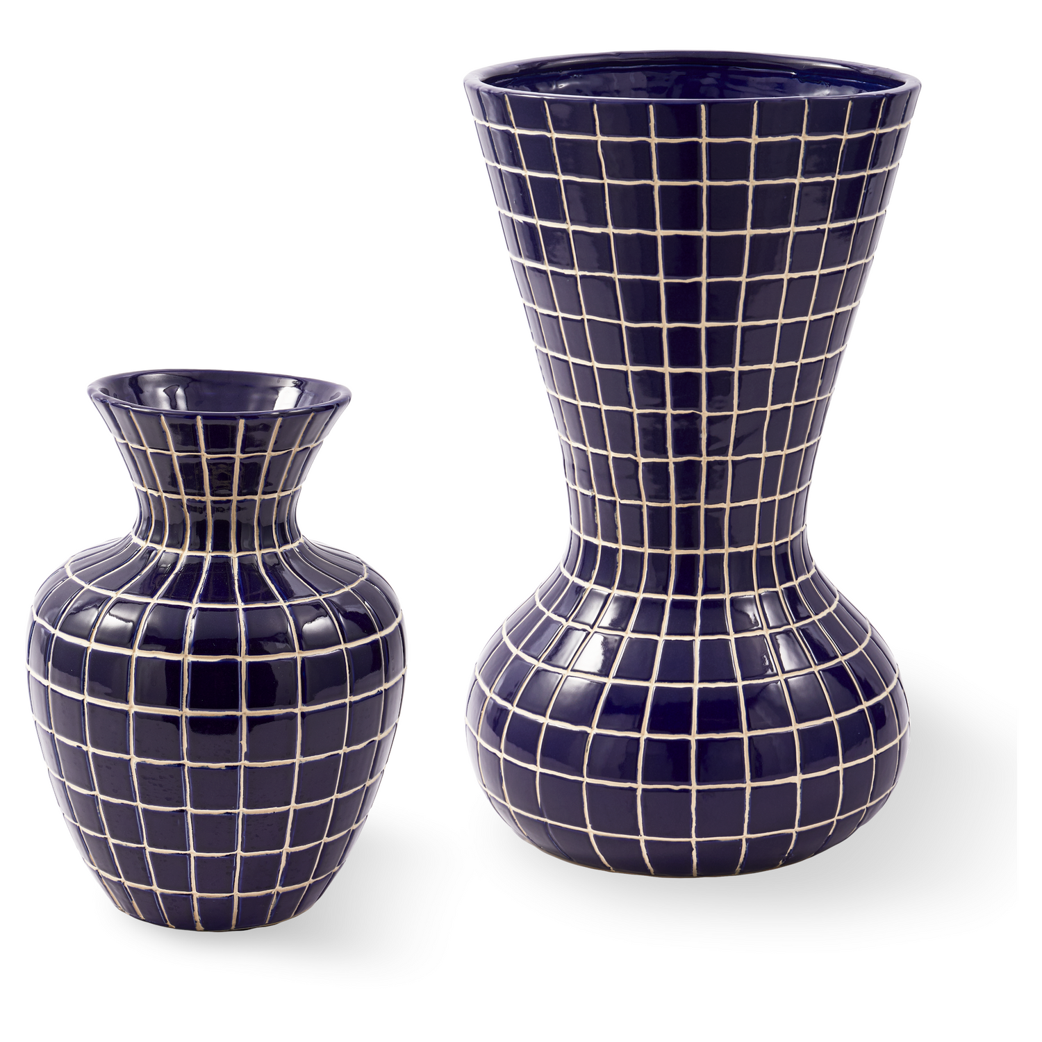 Dekorative Bodenvasenform in glänzendem Dunkelblau.