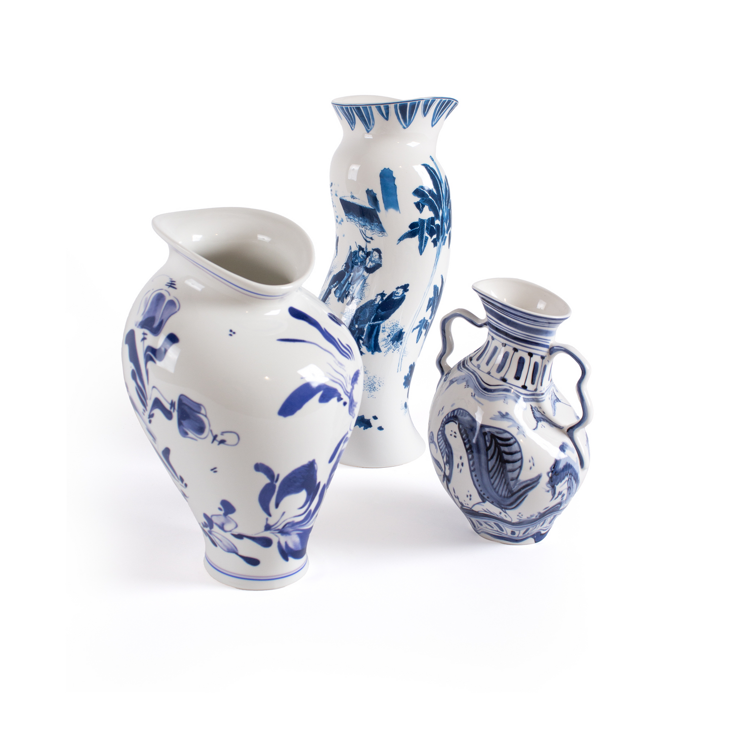 Seletti Deko-Vase mit doppelt geschwungenem Griff und Kunstmuster