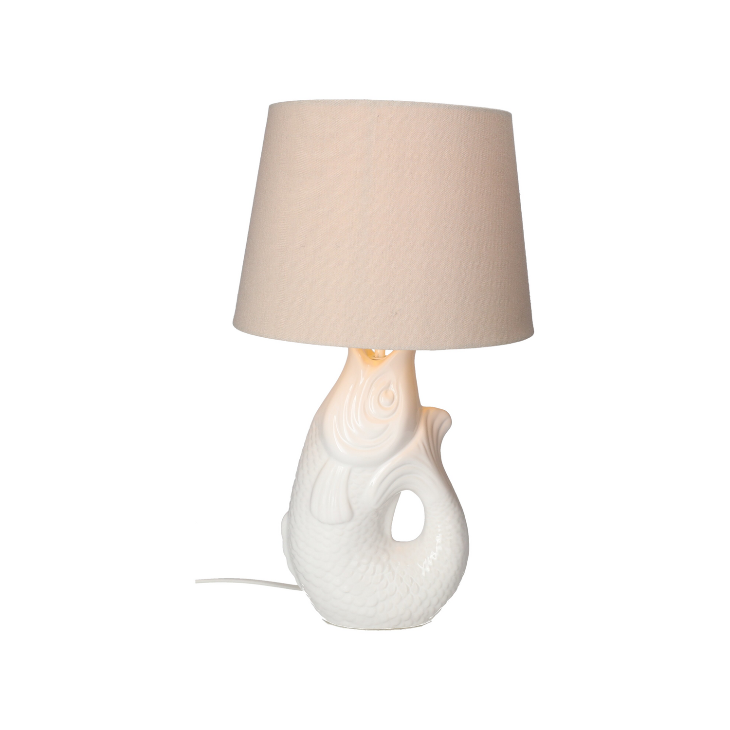 Designobjekt Monsieur Carafon Fisch Lampe S weiß aus Steingut