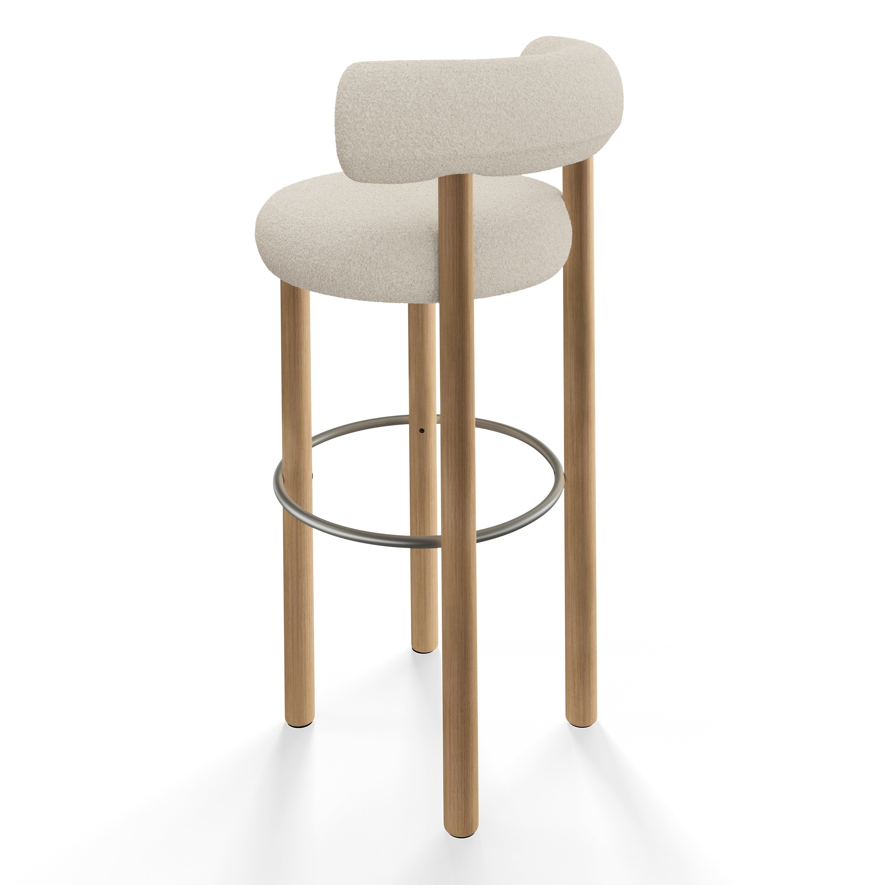 Fat 75cm Bar Stool – Natural Wood & Bouclé Bright White von Tom Dixon