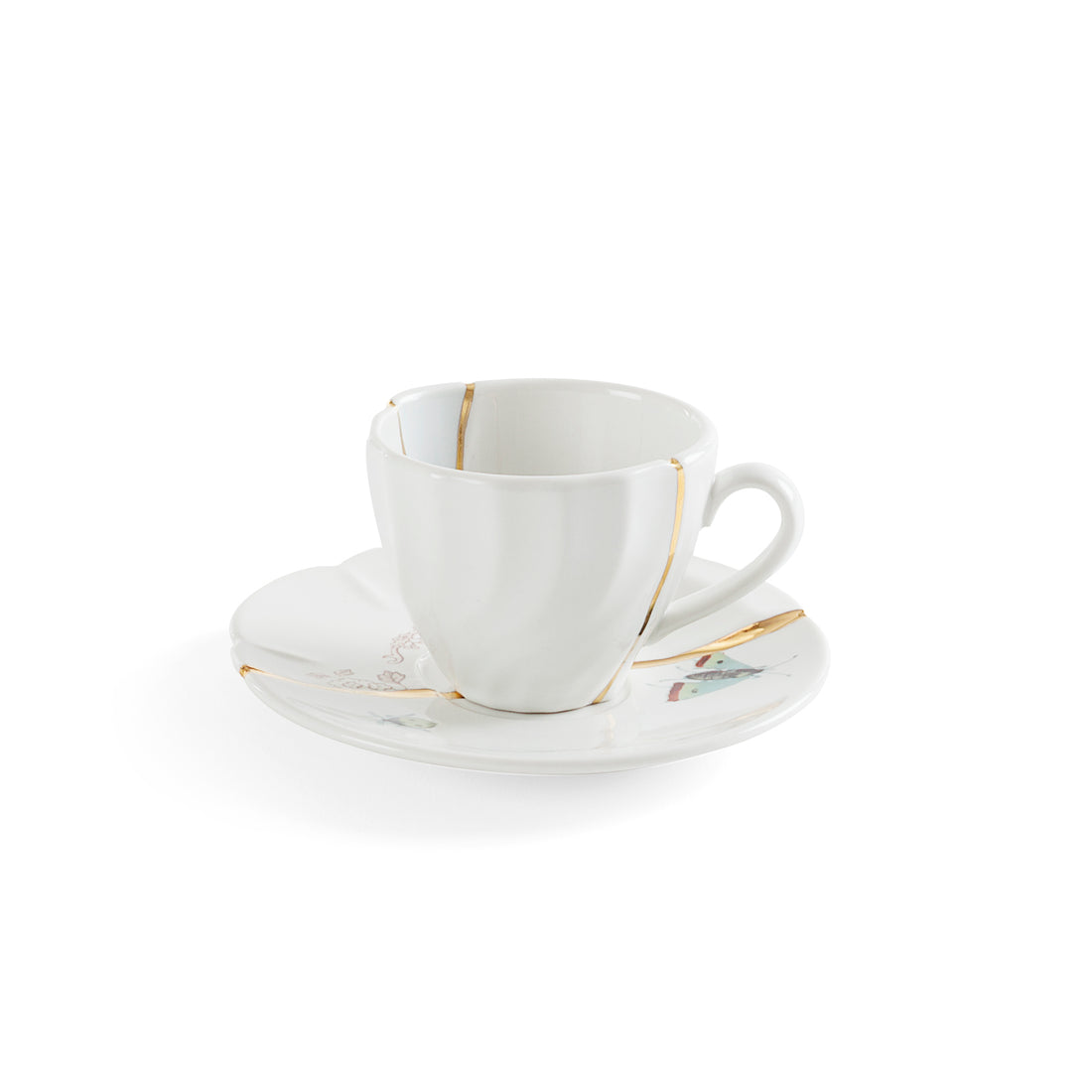 Exklusive Kintsugi Espressotasse mit Unterteller für stilvollen Kaffeegenuss