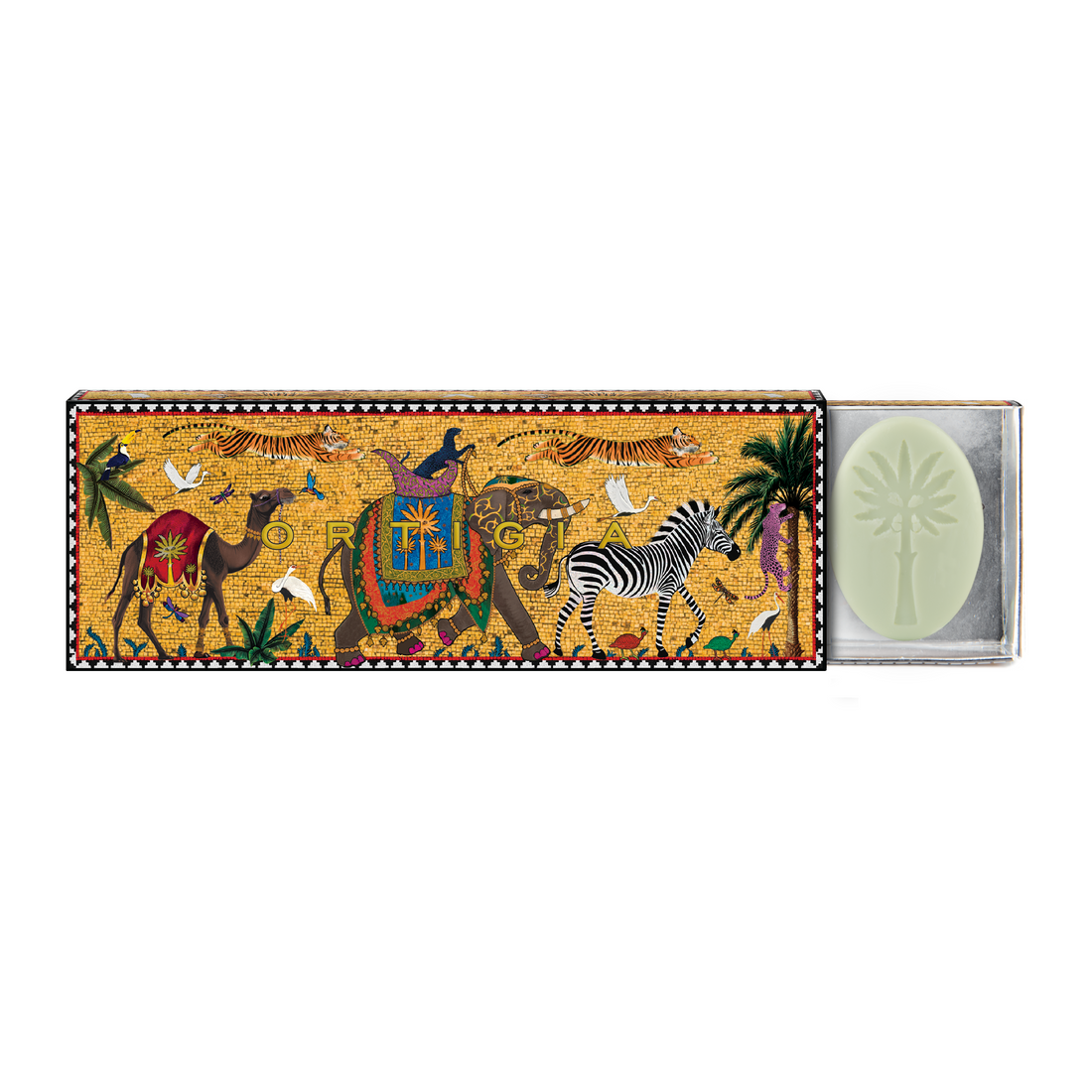 Seifenset mit kunstvoller Box in Goldoptik und exotischen Tiermotiven