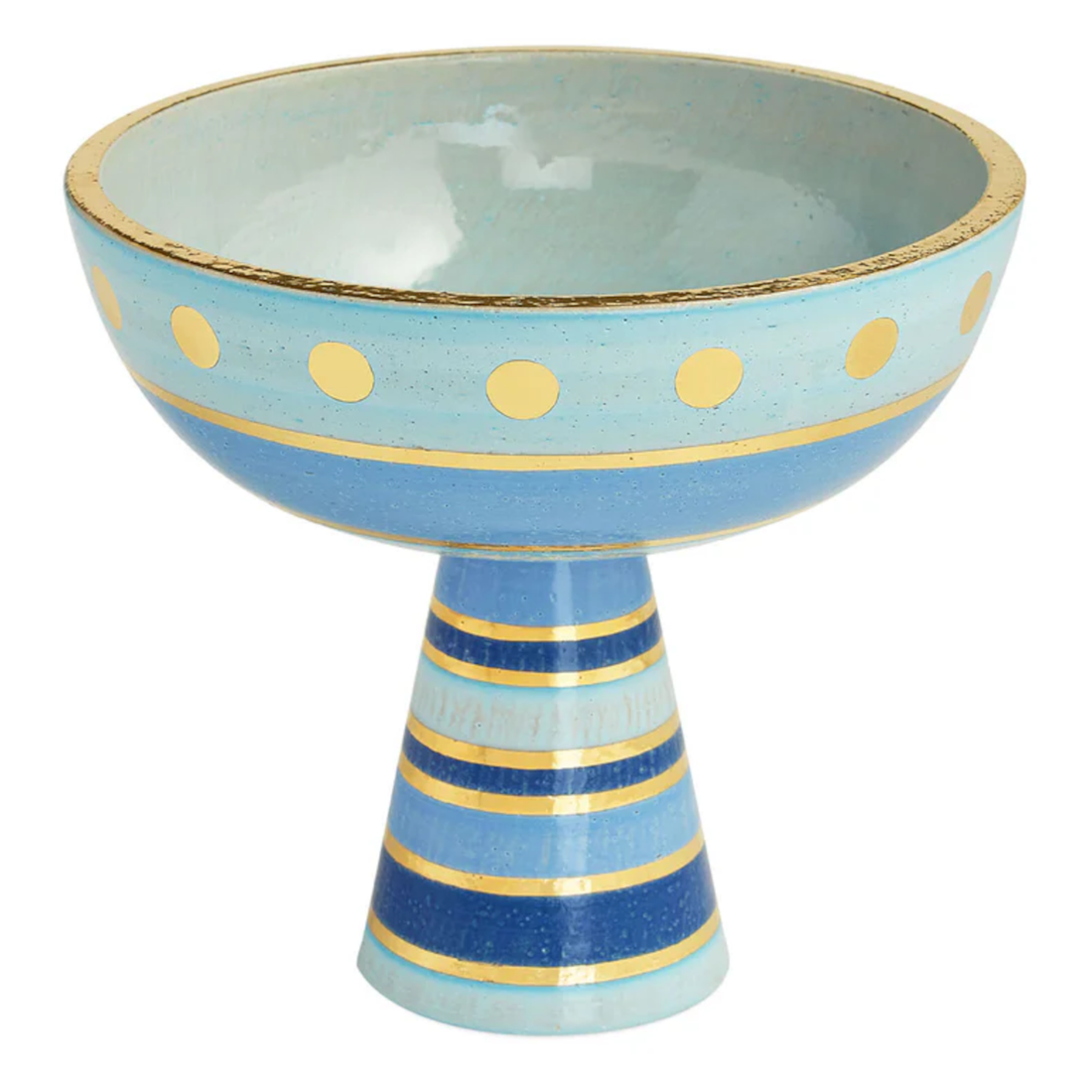 Elegante Chroma Tall Bowl von Jonathan Adler. Handgefertigtes Steinzeug in Blau und Gold.