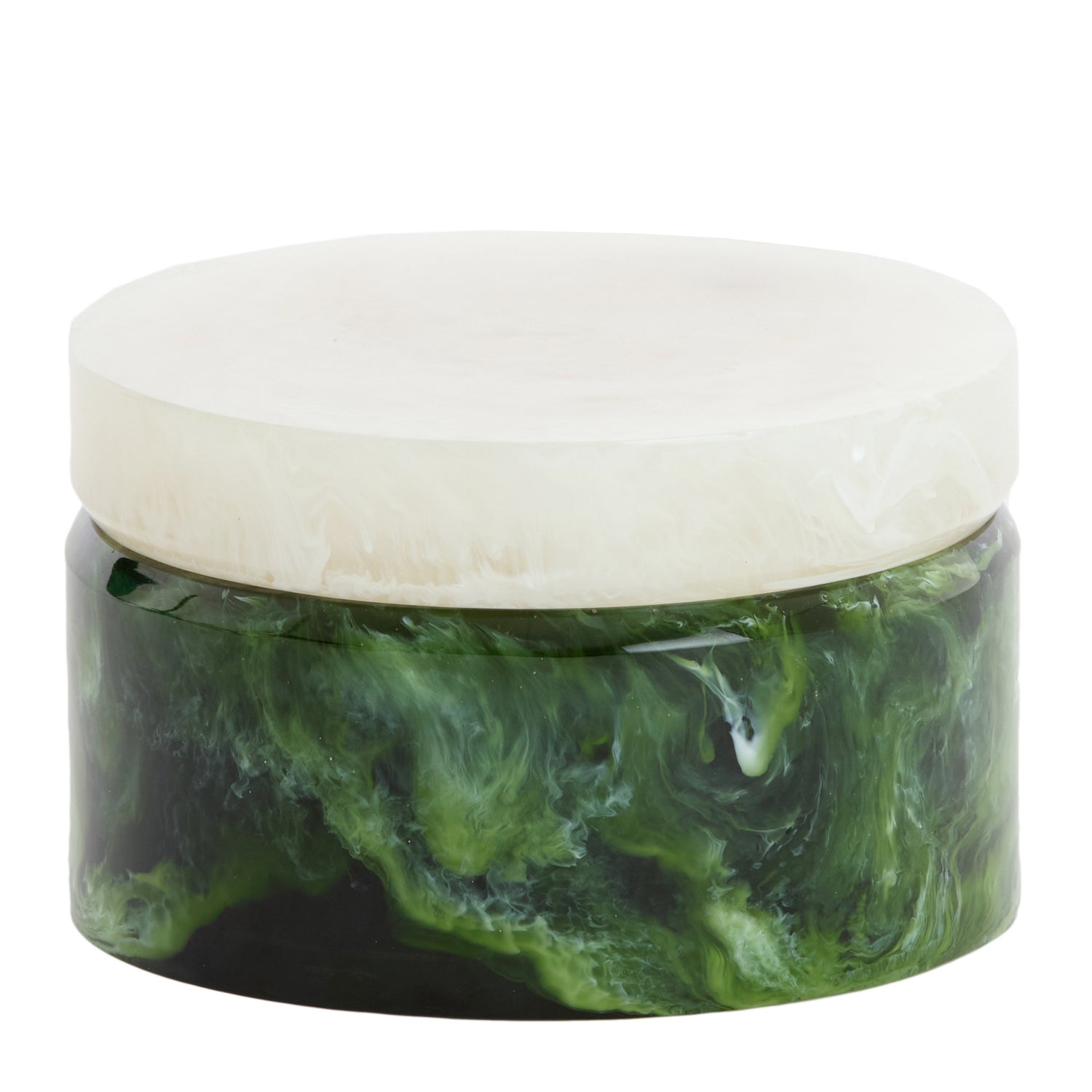 Deko Box mit Deckel KELIMUTU Ø15 × 9,5 cm – Grün &amp; Weiß