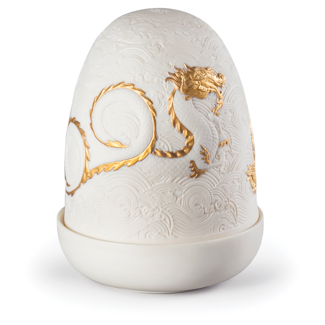 Lladró Drachen-Kuppel Tischlampe mit goldener Verzierung