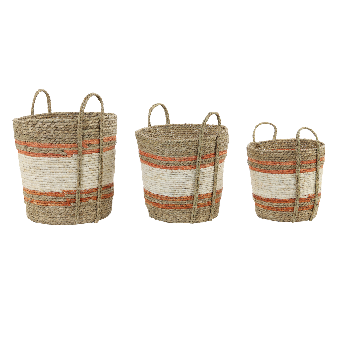 Juego de 3 cestas GAMEIRO hechas a mano en blanco y naranja natural.