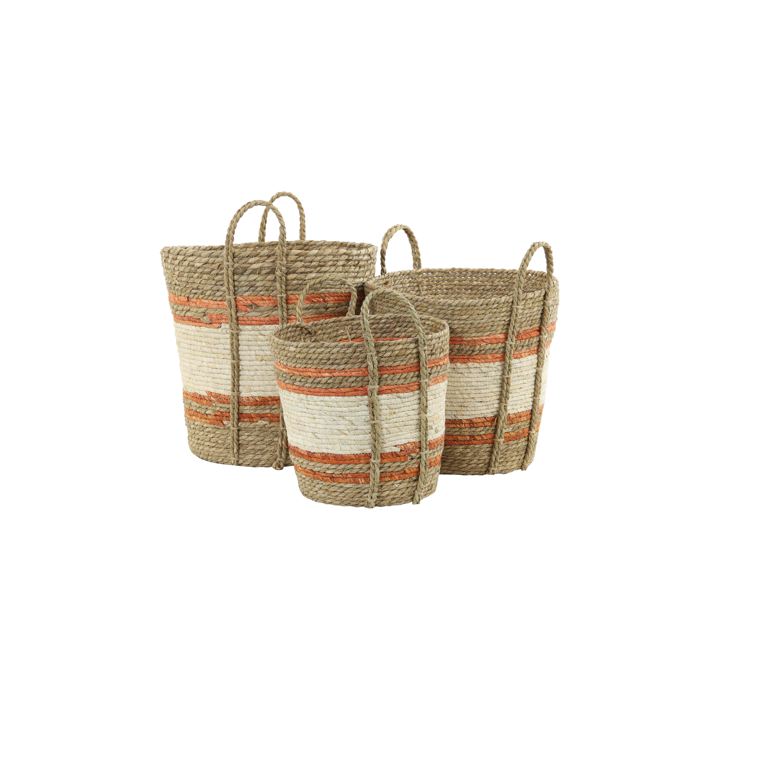 Set of 3 baskets GAMEIRO handmade natural-white-orange