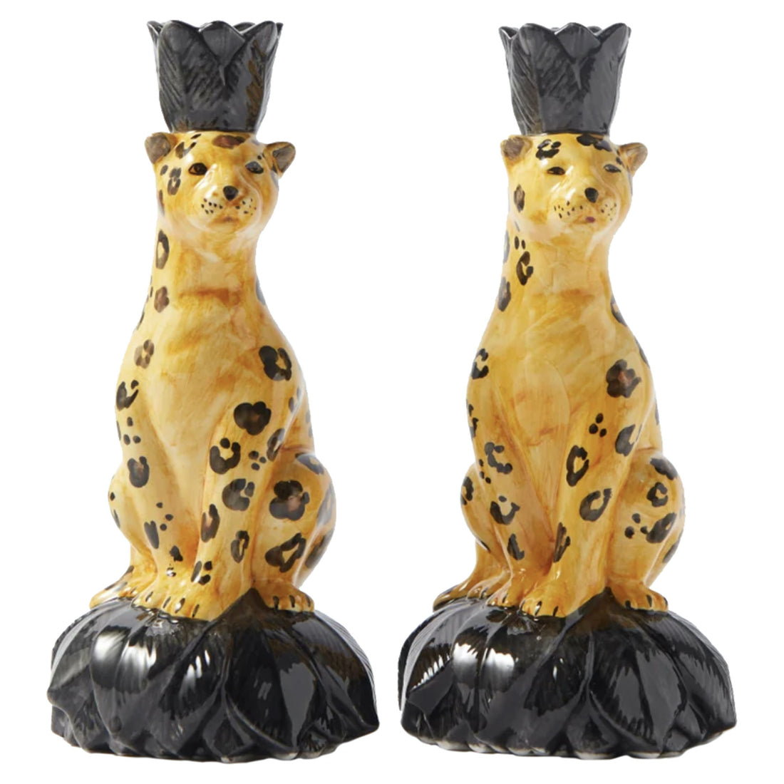 Ceramic candlestick set of 2 &quot;Cheetah&quot;