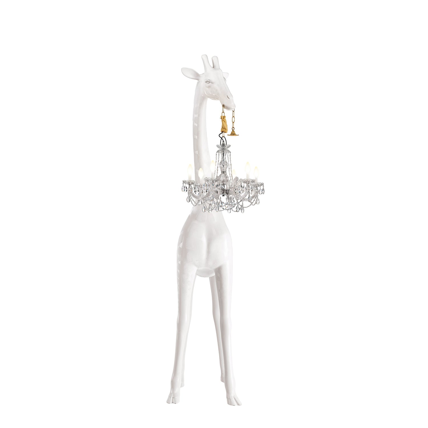 Stehleuchte GIRAFFE IN LOVE M OUTDOOR in weiss mit Kronleuchter , Vorderansicht