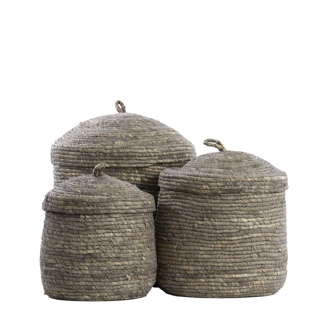 Baskets with lid set of 3 MANGALA grey