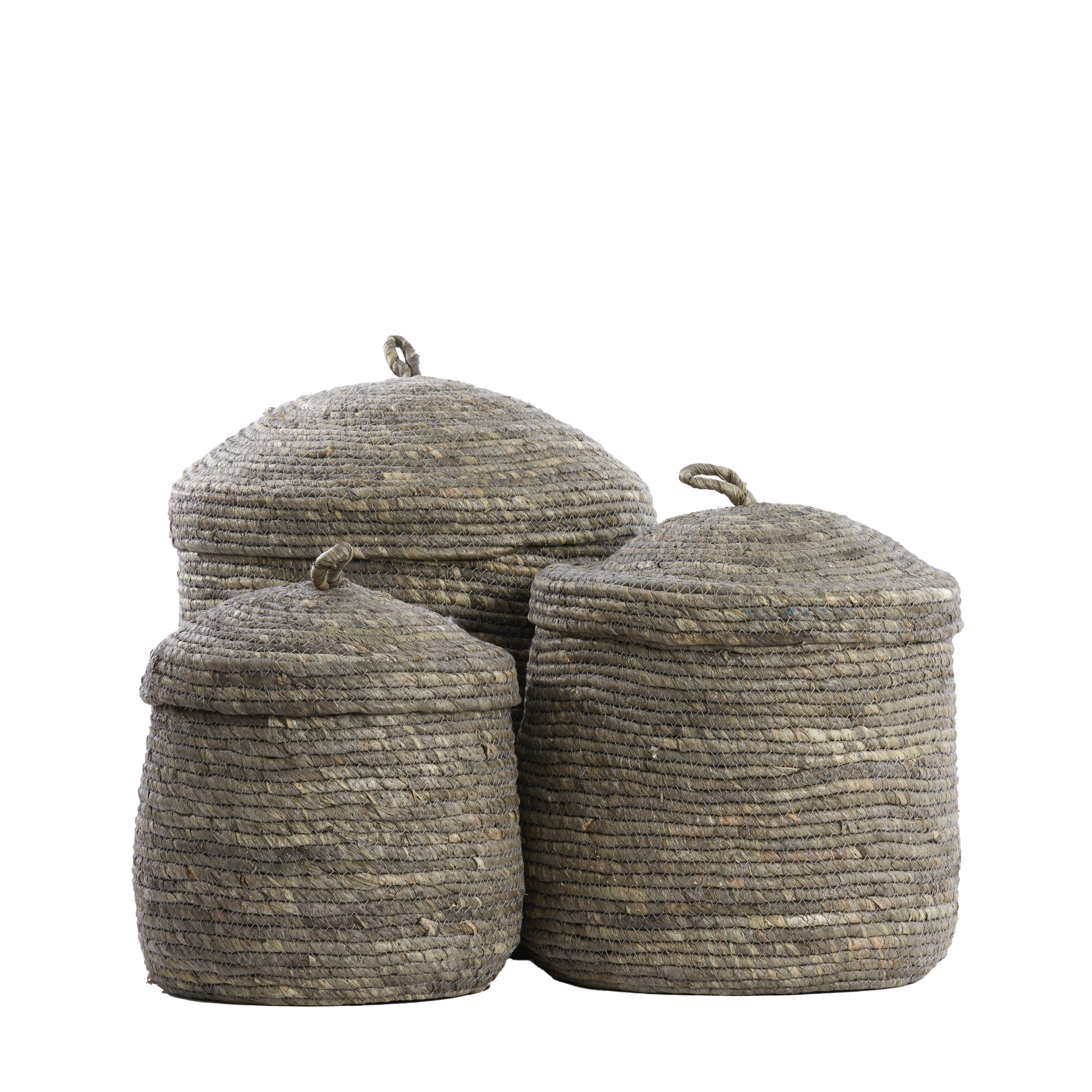 Baskets with lid set of 3 MANGALA grey